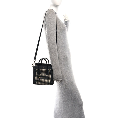Smooth Calfskin Houndstooth Nano Luggage White Black