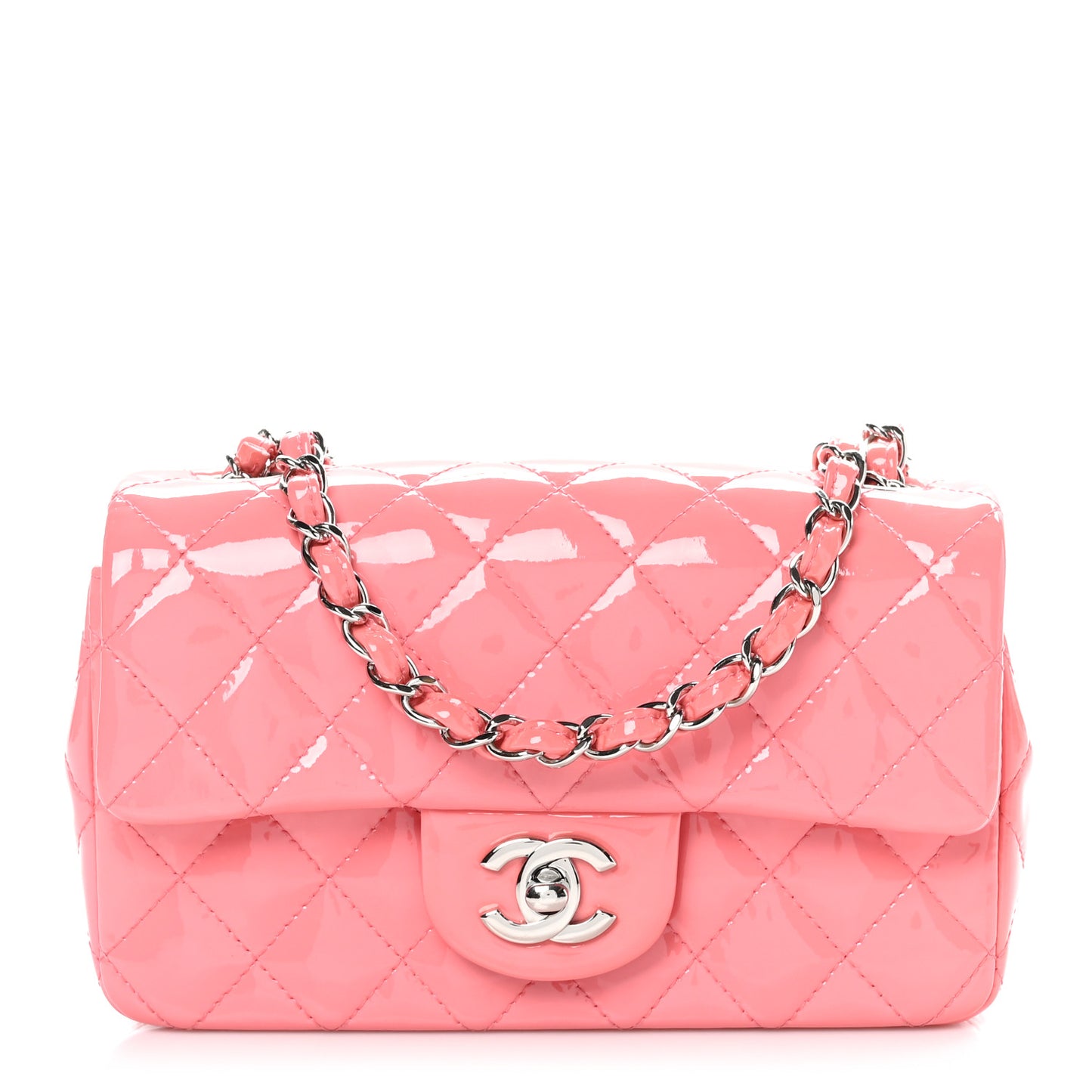 Patent Calfskin Quilted Mini Rectangular Flap Pink
