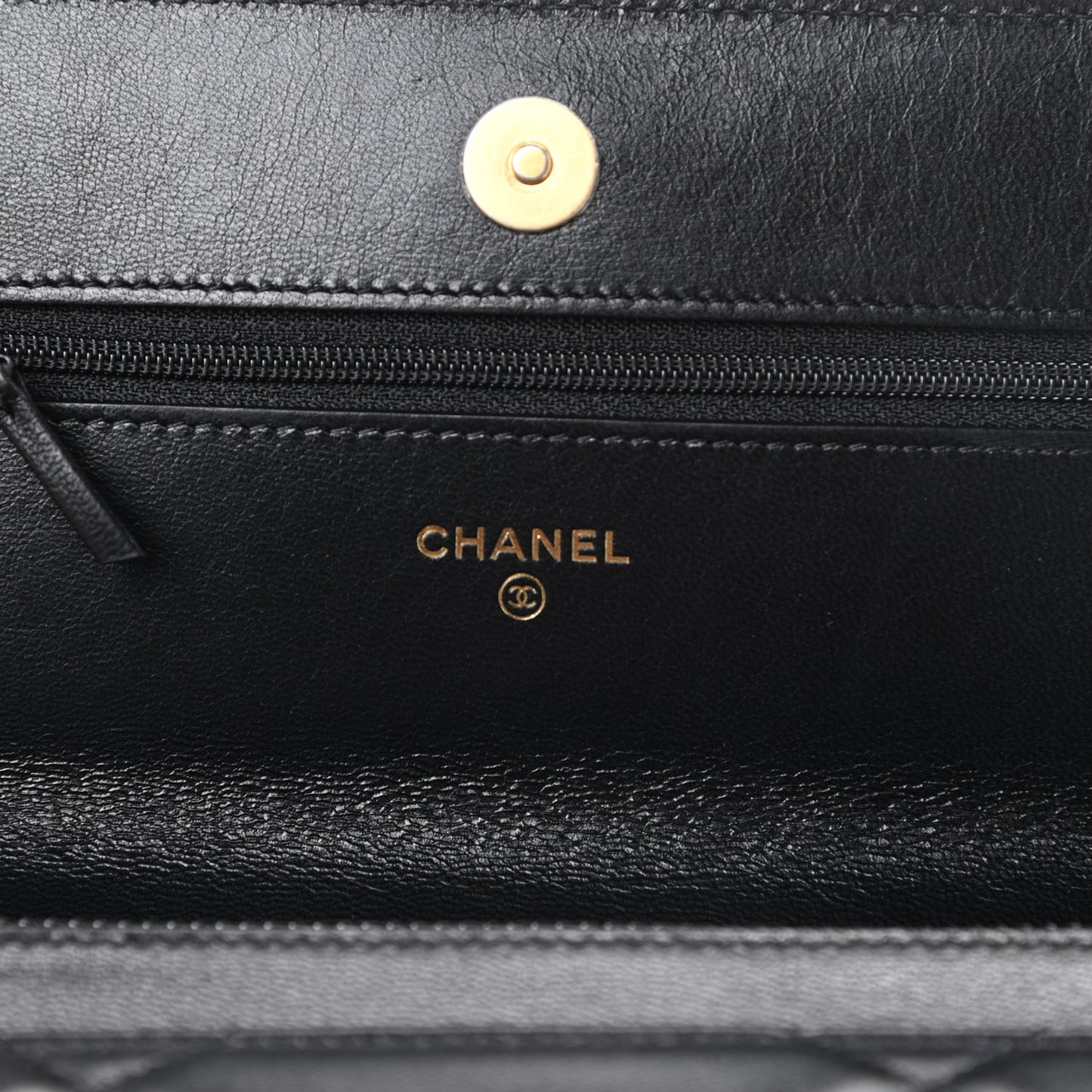 Shiny Goatskin Quilted Chanel 19 Wallet On Chain WOC Black