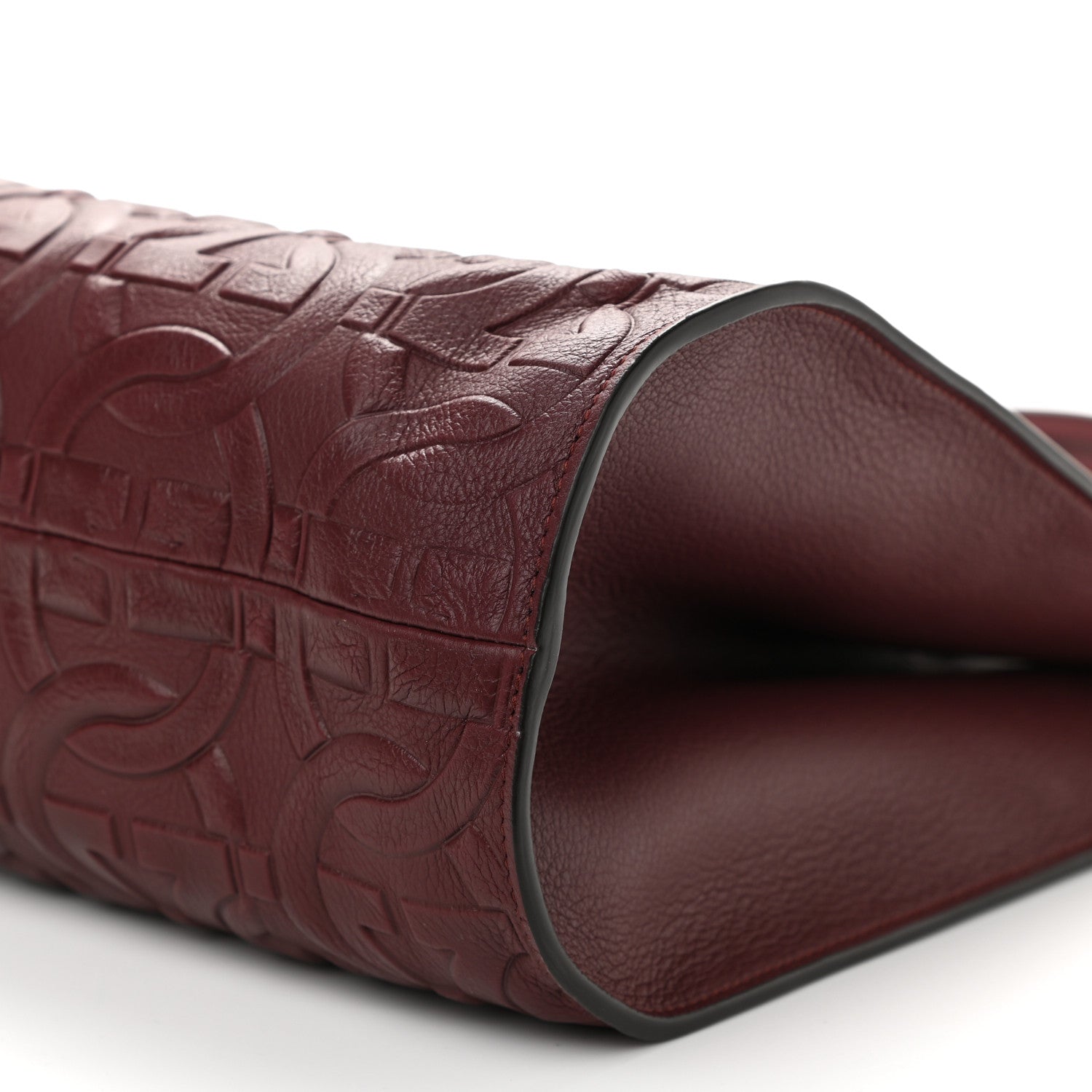 Salvatore Ferragamo Calfskin Gancini Embossed Trifolio Tote Bag Burgundy 11 of 11