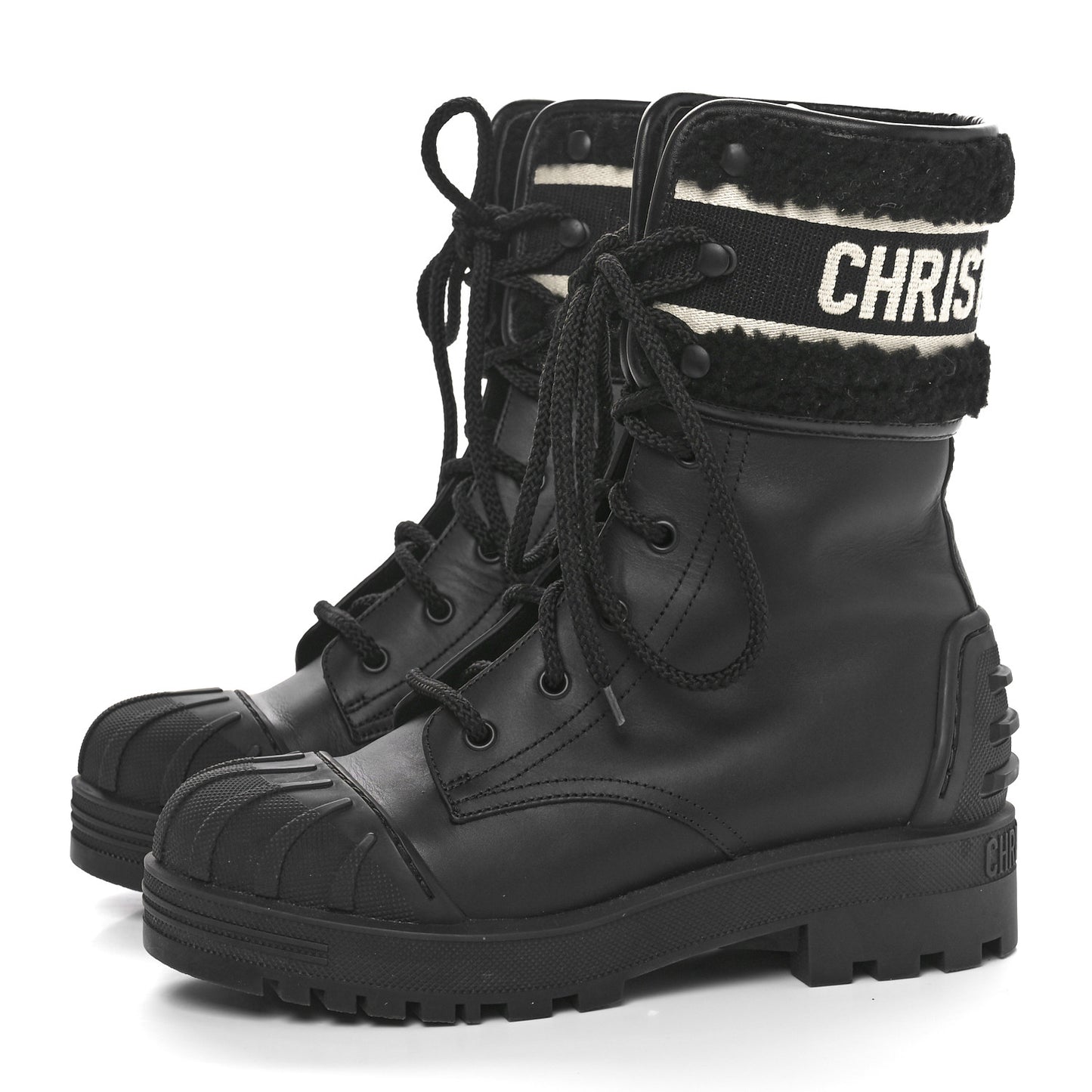 Calfskin Shearling Technical Fabric D-Major Ankle Boots 36 Black White