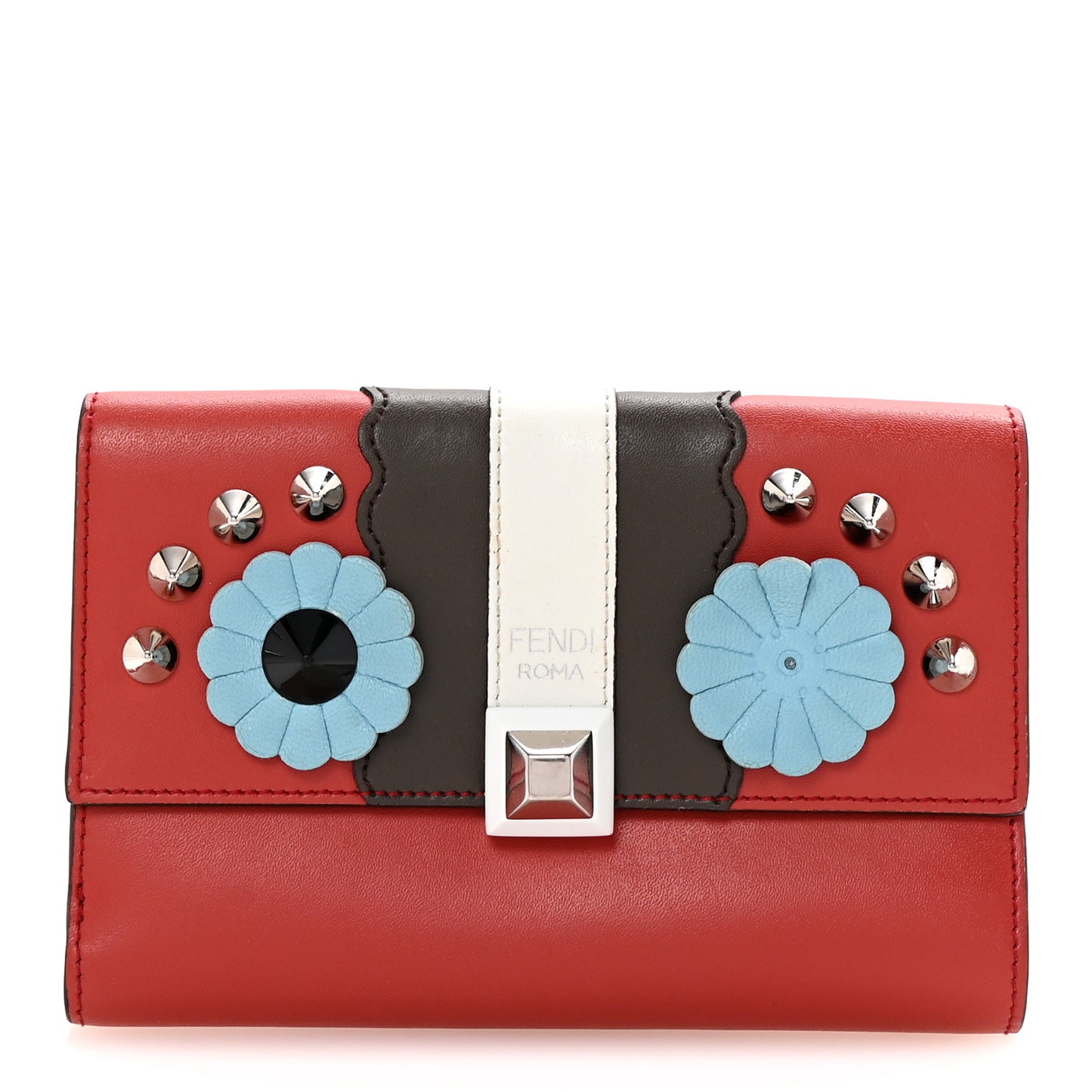 Vitello Century Lucido Hypnoteyes Studded Kan I French Wallet Bloody Mary Carbone Multicolor