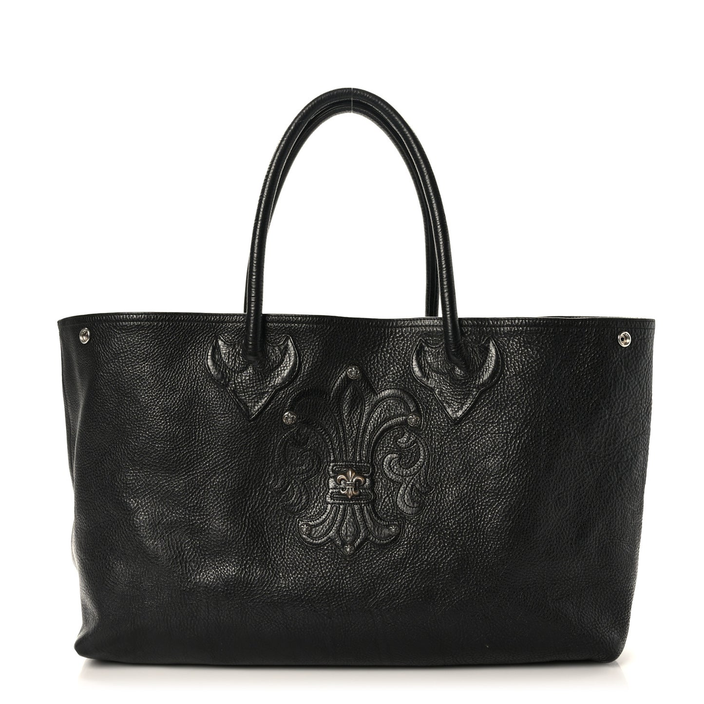 Grained Calfskin Fleur De Lis Tote Black