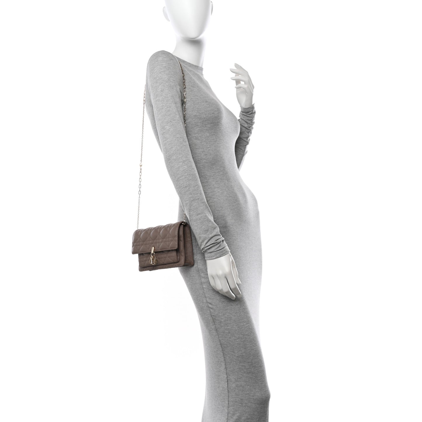 Lambskin Chain Lady Dior Chain Pouch Warm Taupe