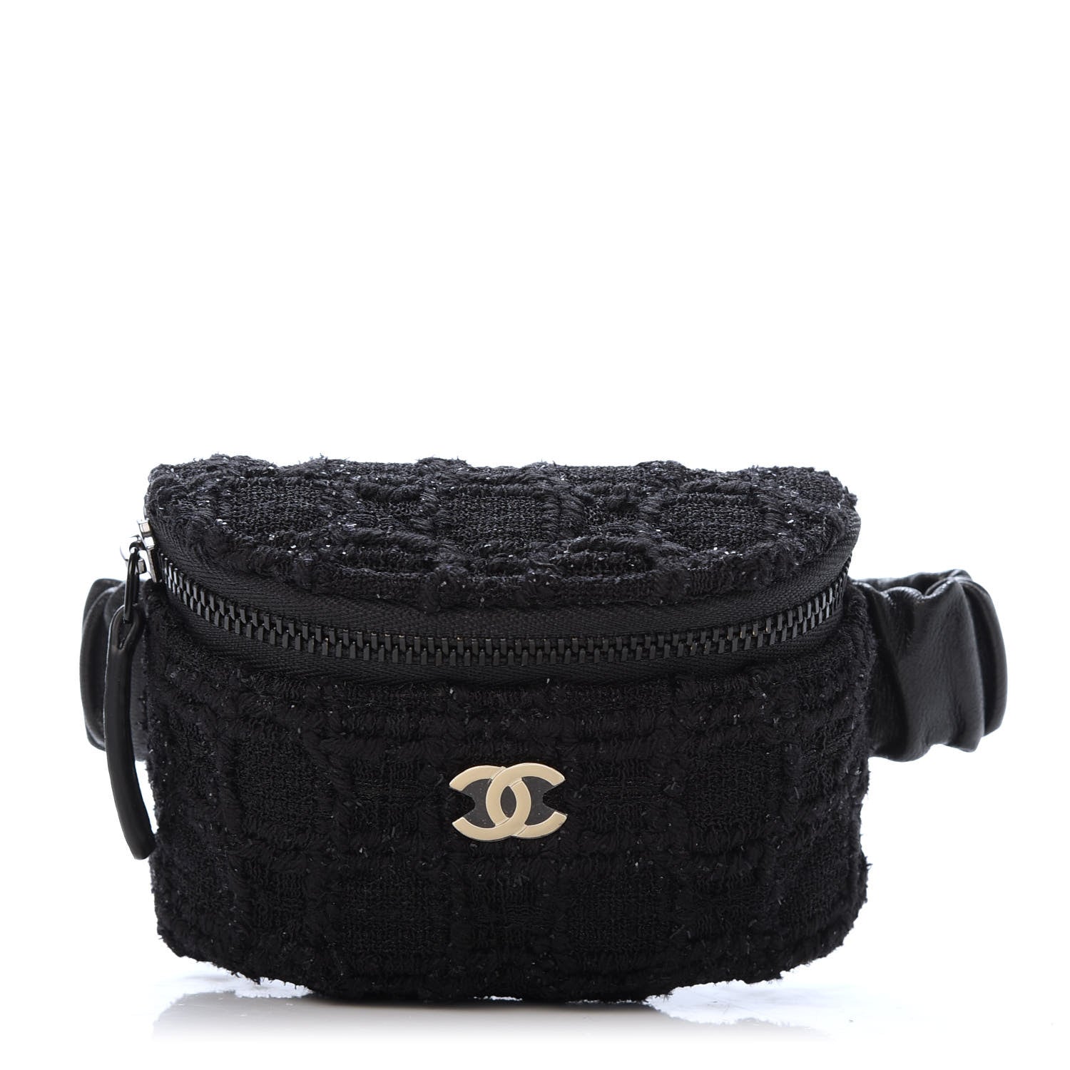 Chanel Tweed Lambskin Quilted Arm Coin Purse Black 1 of 8