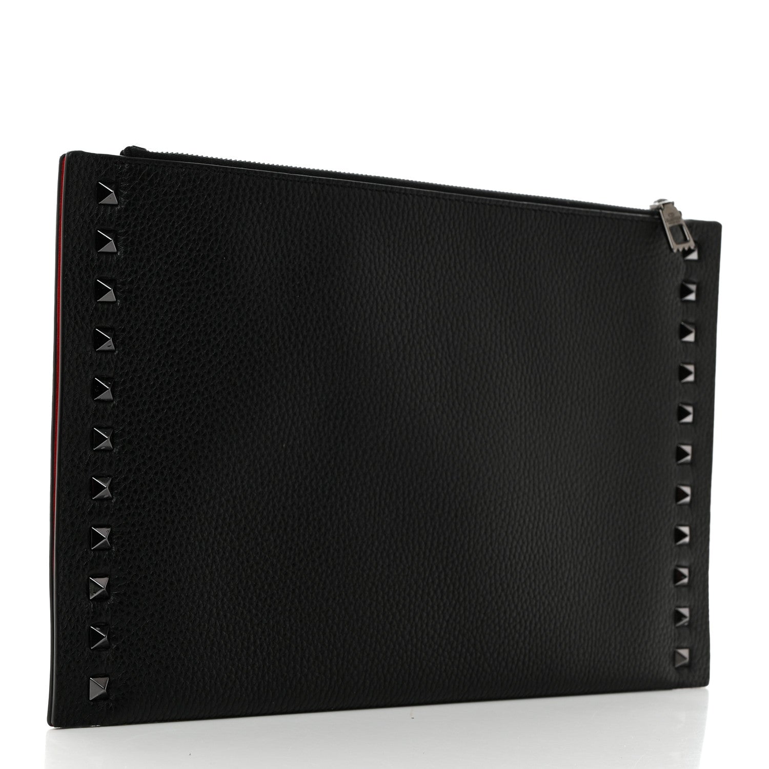 Valentino Garavani Pebbled Calfskin Large Rockstud Flat Zip Pouch Black 3 of 7