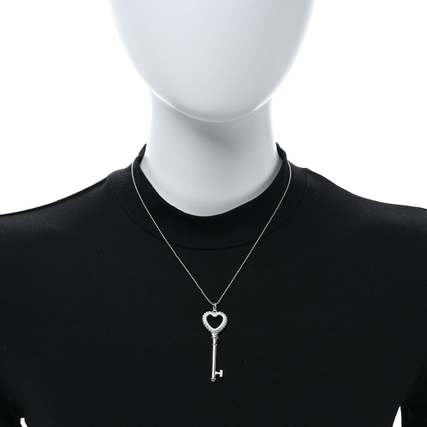 Sterling Silver Enamel Beaded Heart Key Pendant Necklace Blue