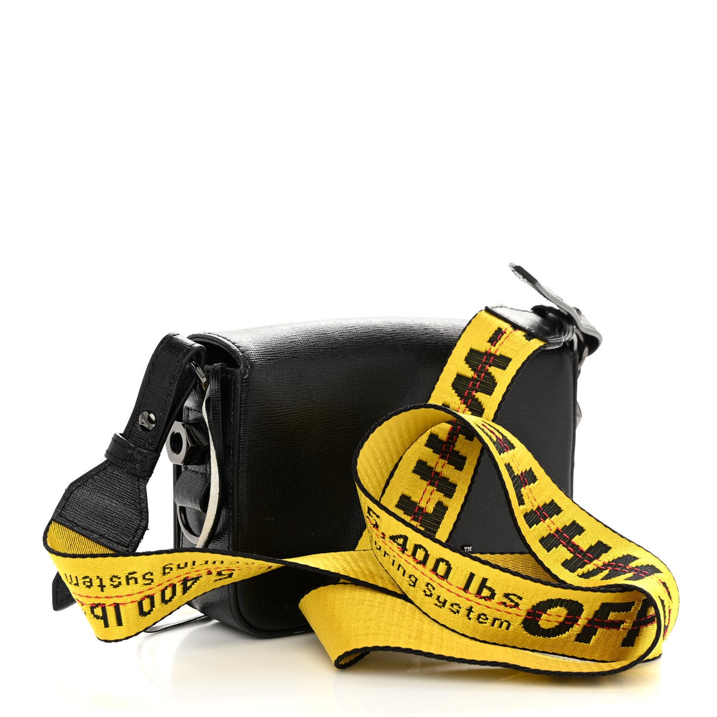 Saffiano Striped Mini Diag Binder Clip Bag Black White Yellow