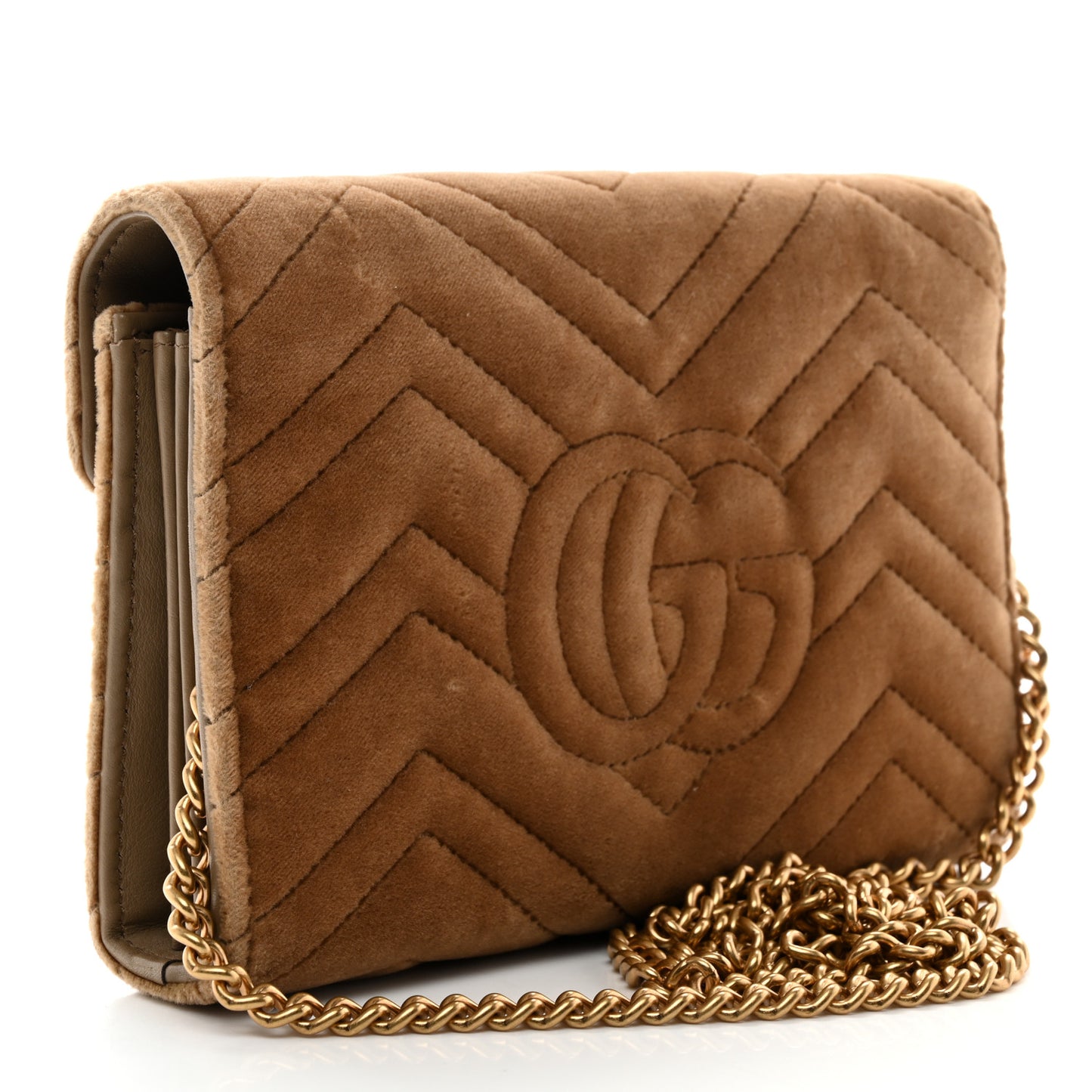 Velvet Matelasse GG Marmont Chain Wallet Taupe