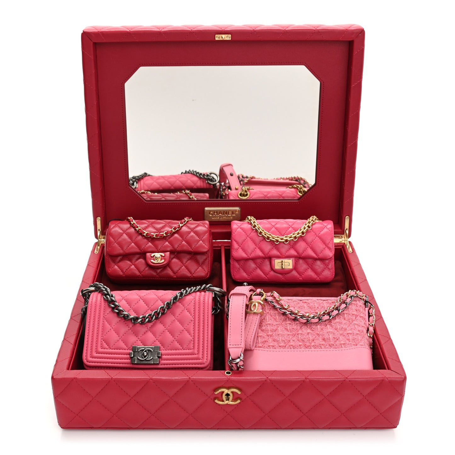Lambskin Calfskin Tweed Success Story Set of 4 Minis Bags Pink Red