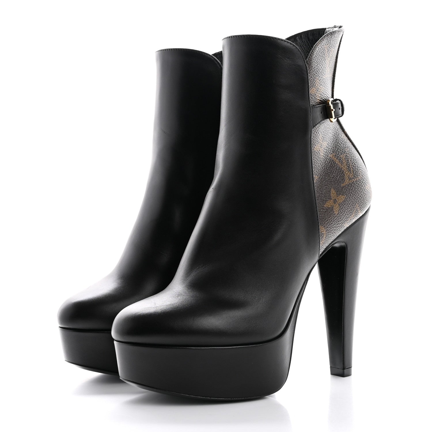 Louis Vuitton Calfskin Monogram Afterglow Platform Ankle Boots 36 Black 4 of 10