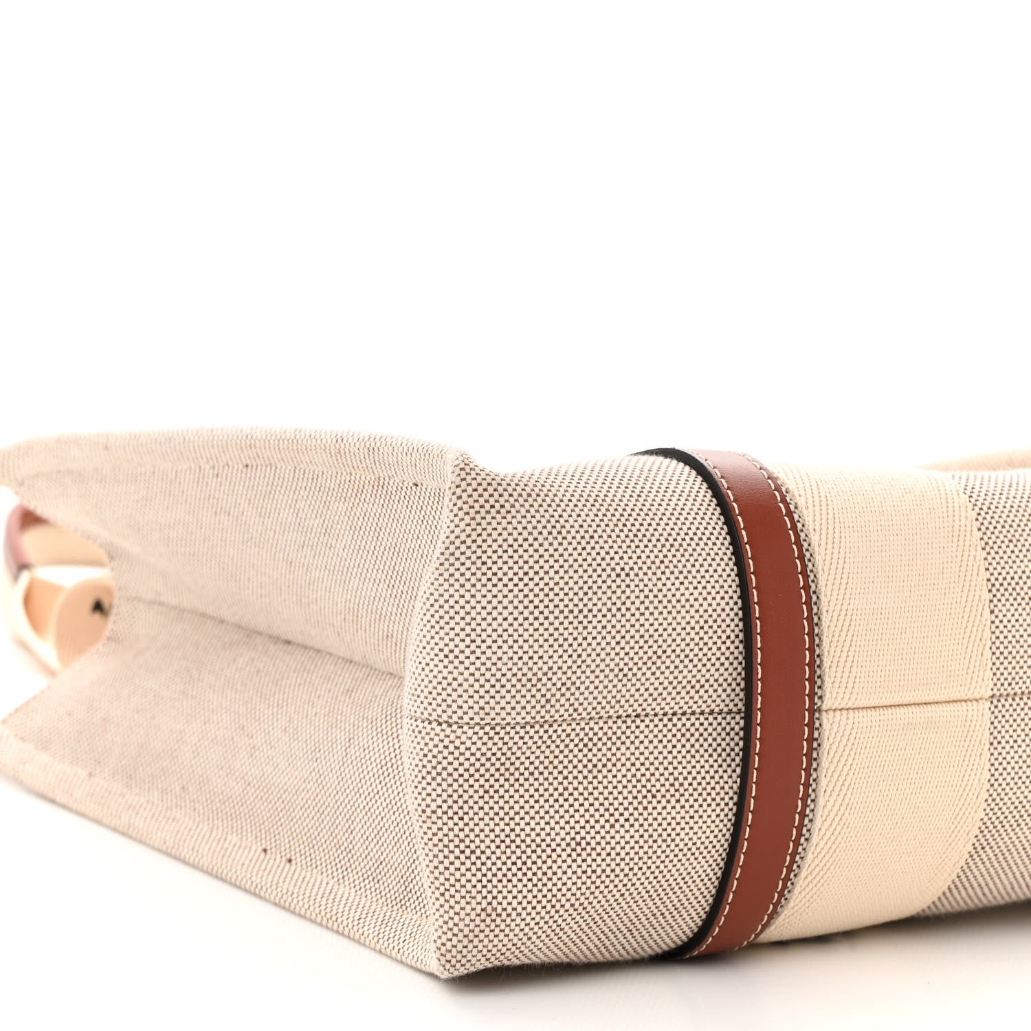 Chloe Linen Calfskin Medium Woody Ribbon Tote White Brown 9 of 10