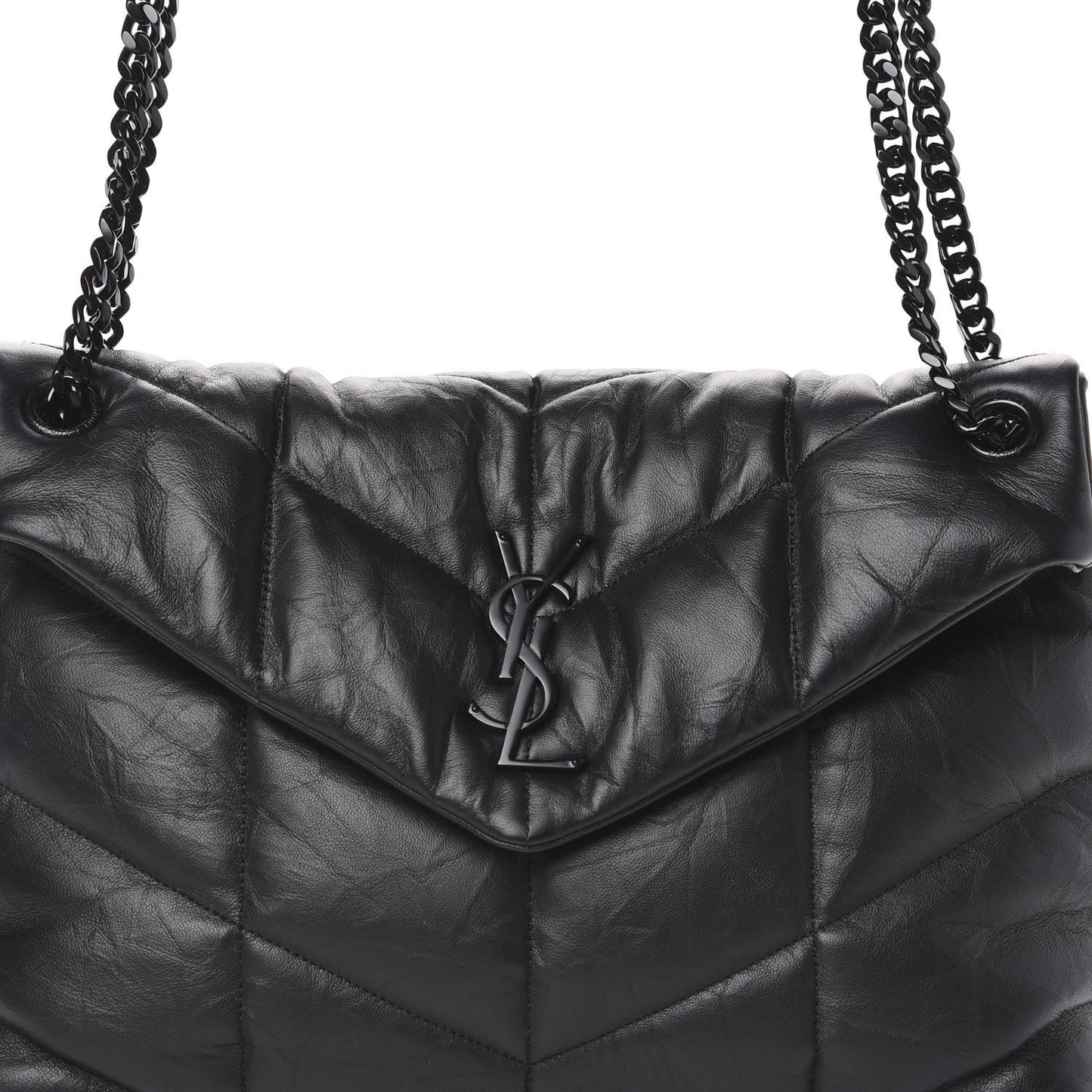 Lambskin Quilted Medium Loulou Puffer Monogram Chain Satchel Black