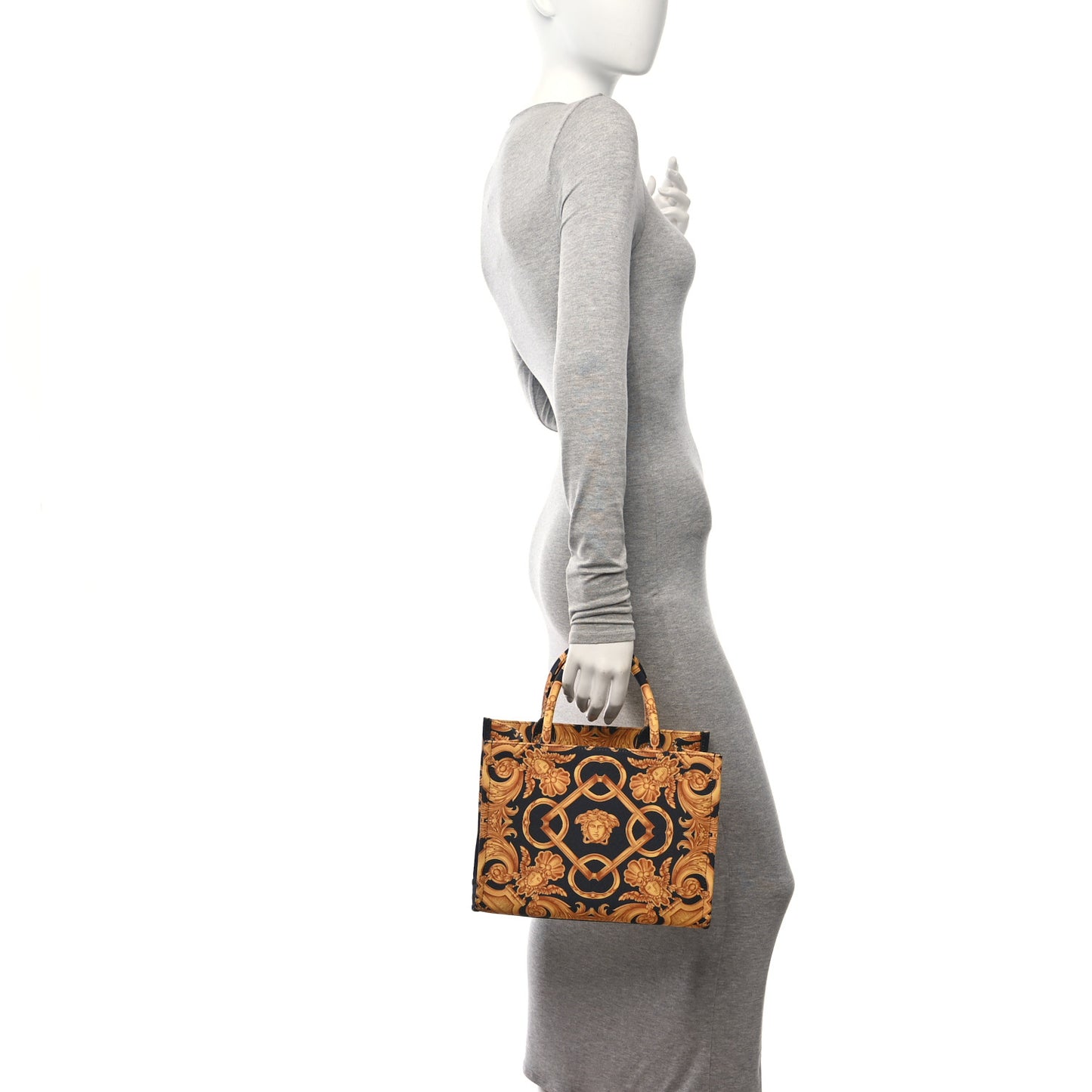 Canvas Baroque Print Medusa Small Tote Black