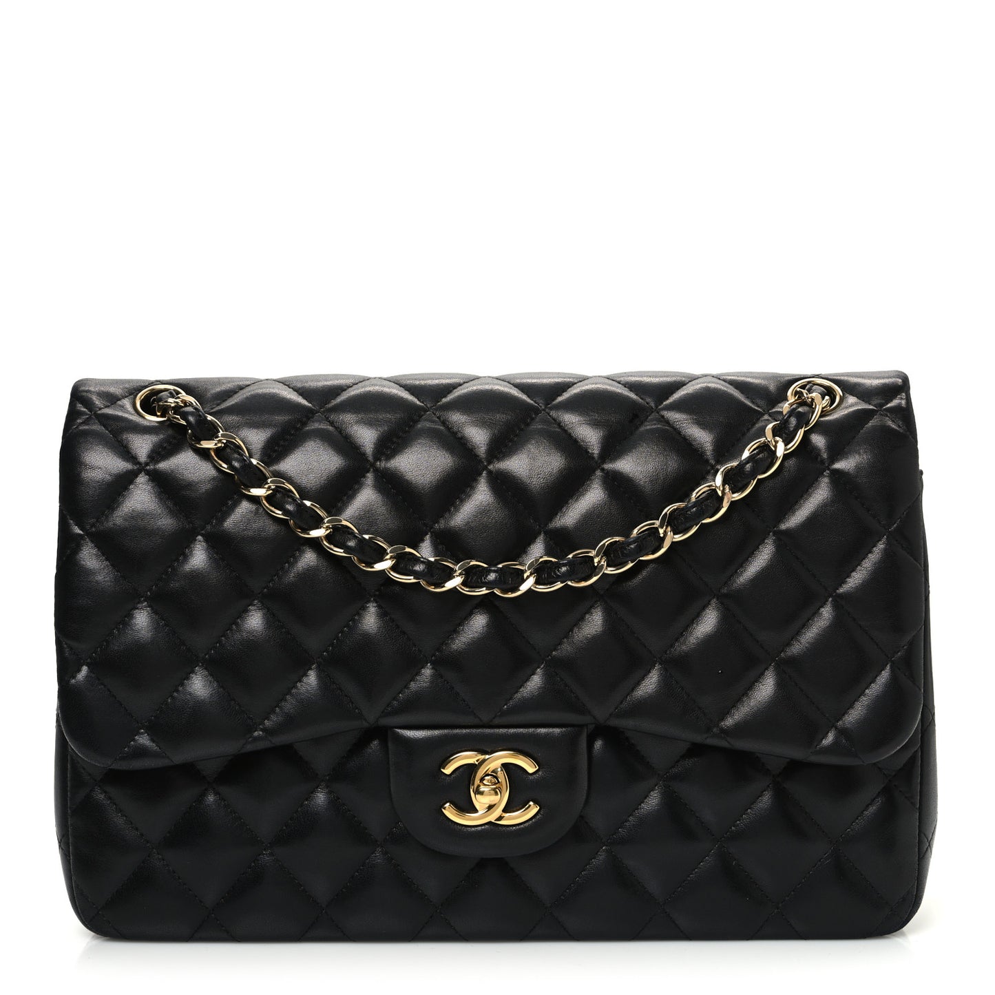 Lambskin Quilted Jumbo Double Flap Black
