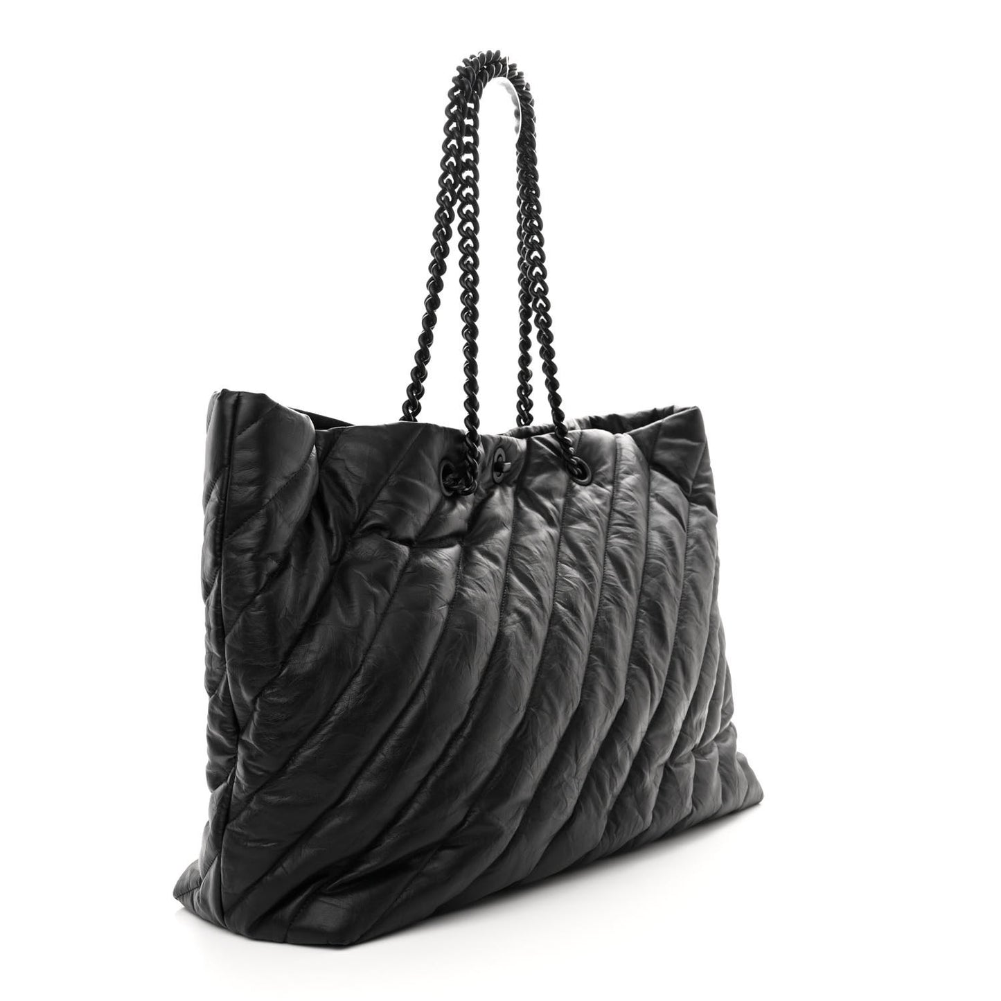 Crushed Calfskin Quilted Matte Black Hardware Large Crush Carry All Tote Bag Black