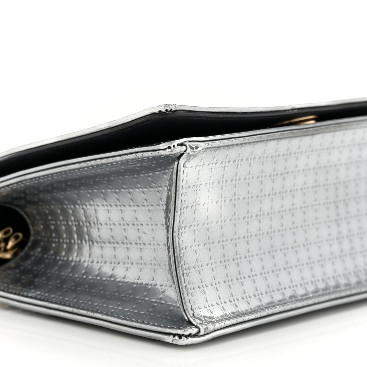 Metallic Patent Micro-Cannage Small Diorama Flap Bag Silver