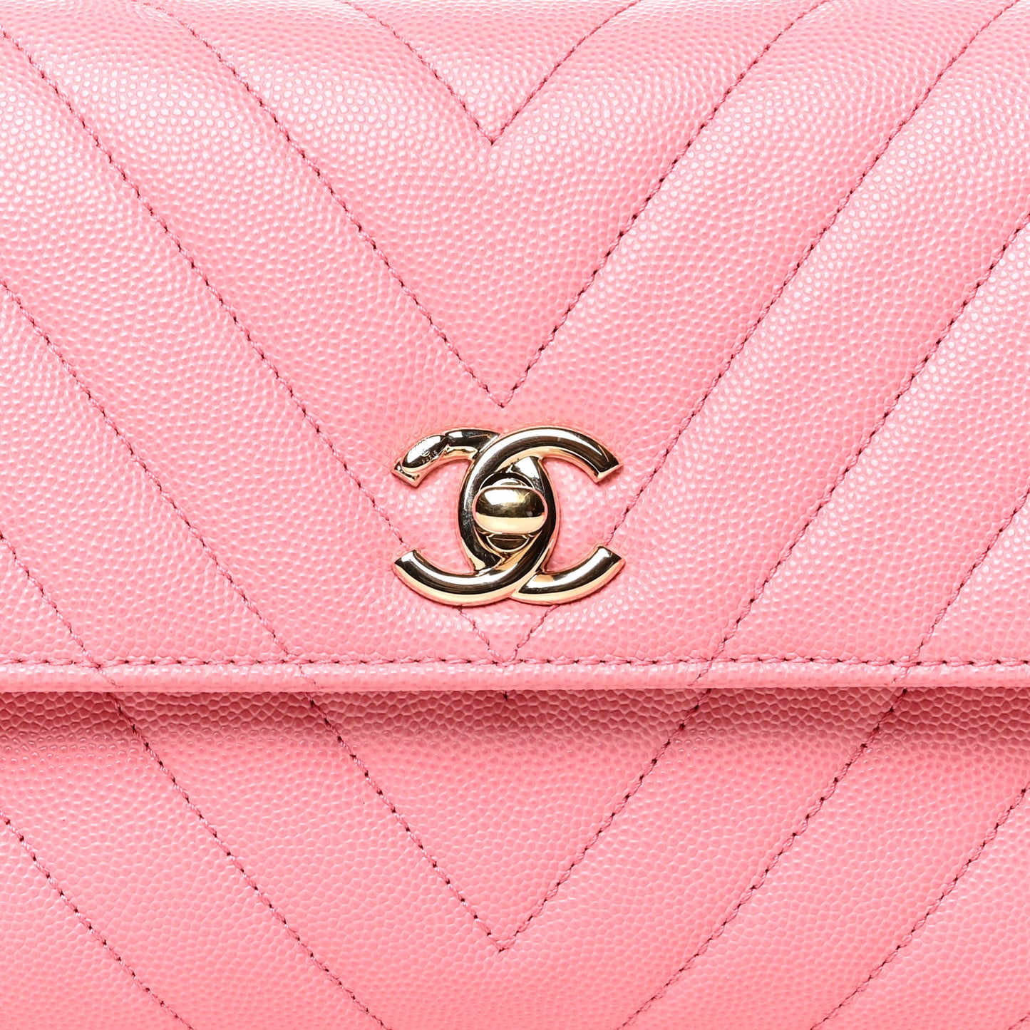 Caviar Chevron Quilted Mini Coco Handle Flap Pink