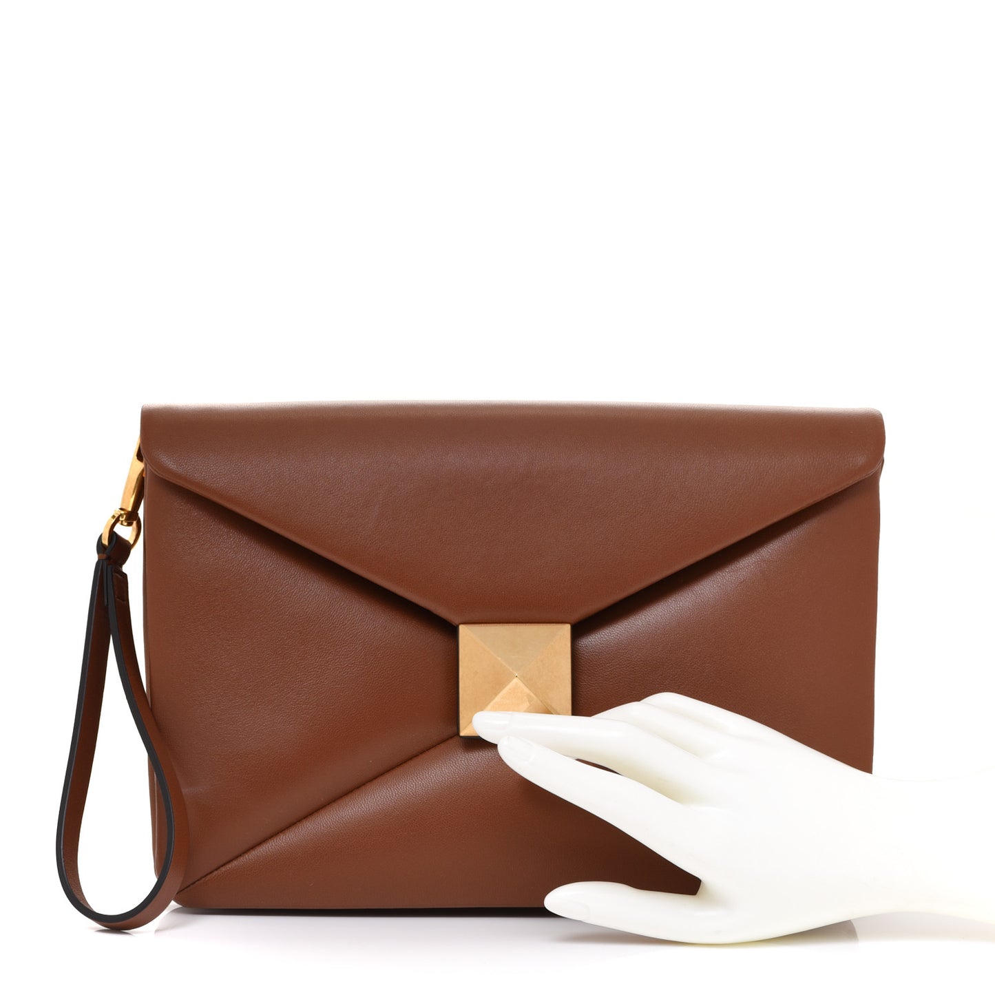 Nappa One Stud Wristlet Clutch Bag Tan Brown