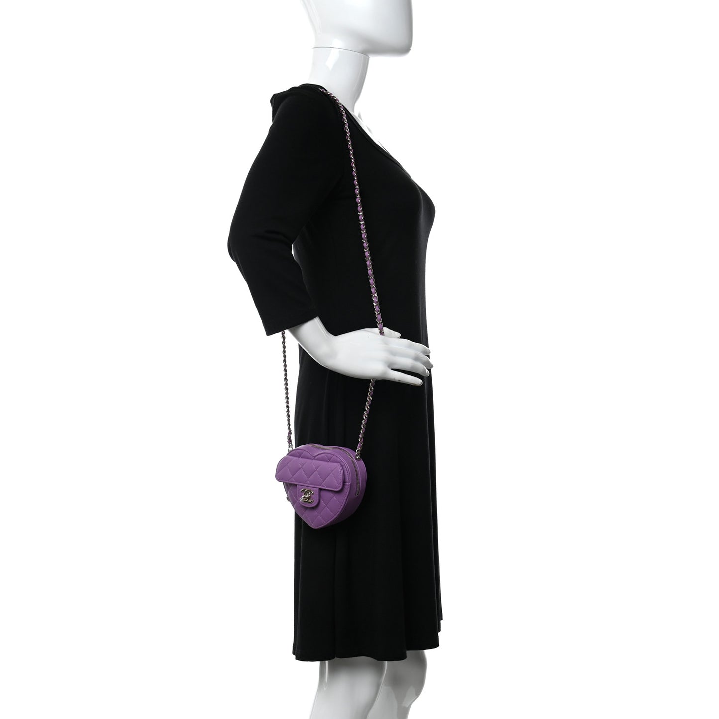 Lambskin Quilted CC In Love Heart Clutch With Chain Purple