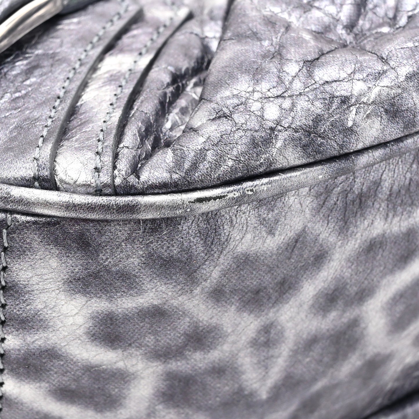 Metallic Agneau Arena Leopard Le Cagole Shoulder Bag XS Dark Grey