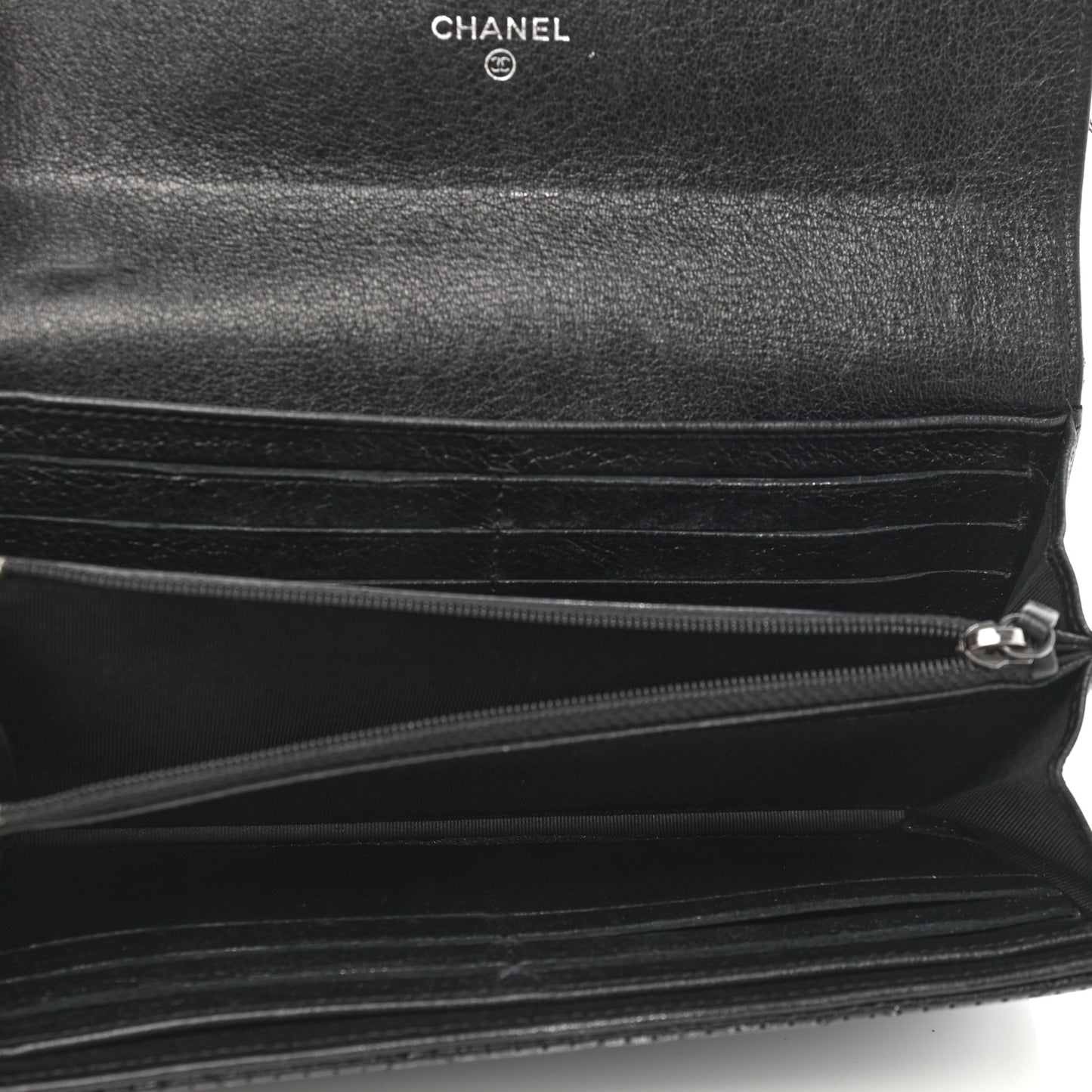 Perforated Lambskin Quilted Large Gusset Flap Wallet Black