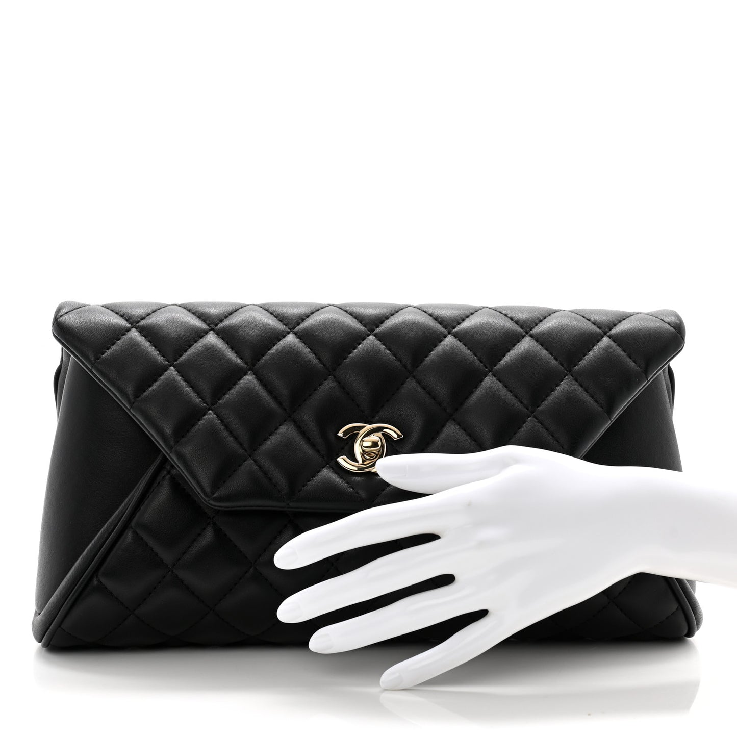 Lambskin Quilted Fold Up Again Clutch Black