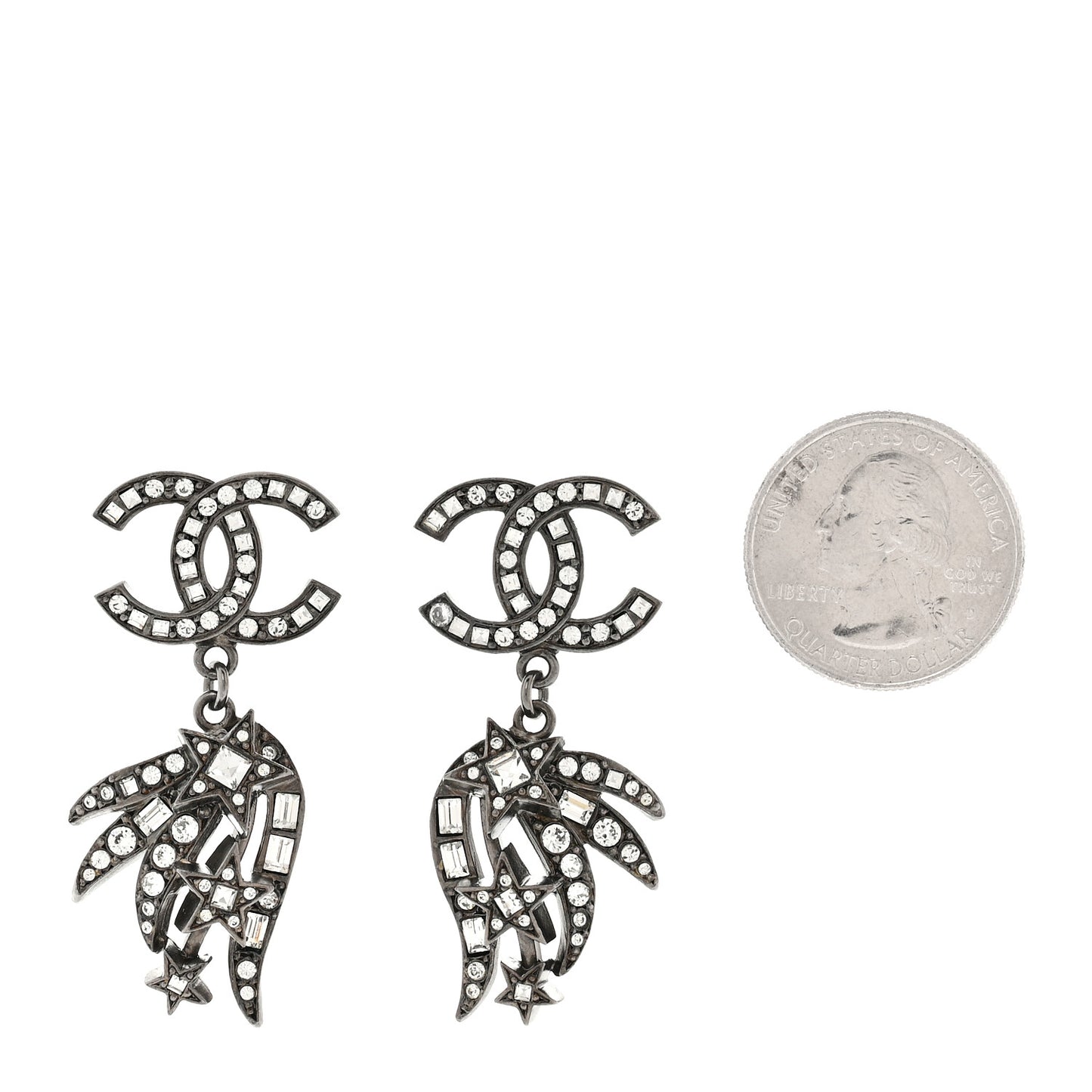 Ruthenium Crystal Baguette CC Wing Star Earrings