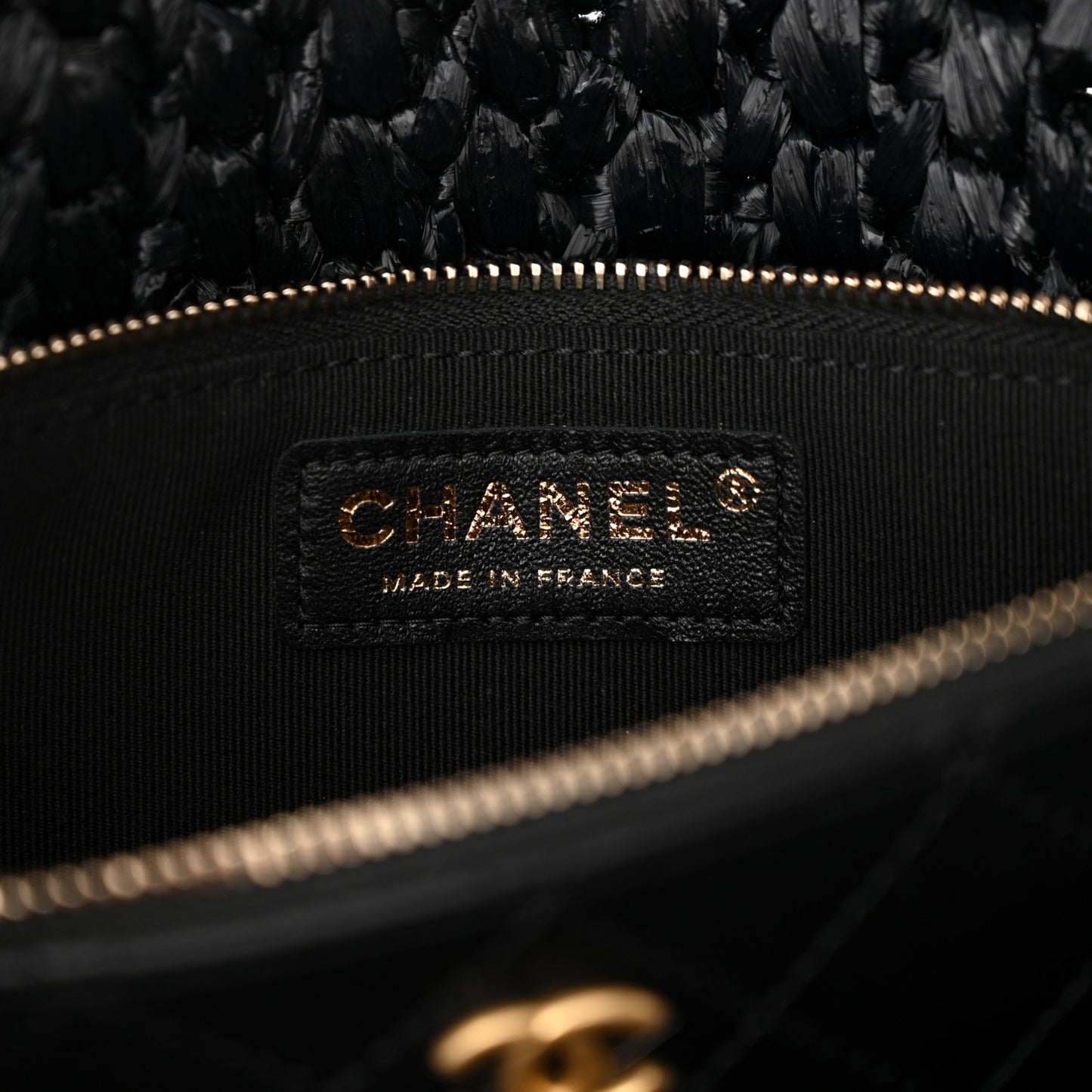 Raffia Effect Medium Tweedy Flap Bag Black White