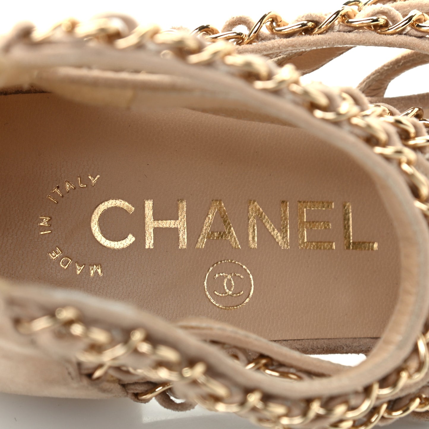 Kid Suede CC Chain Sandals 36 Beige