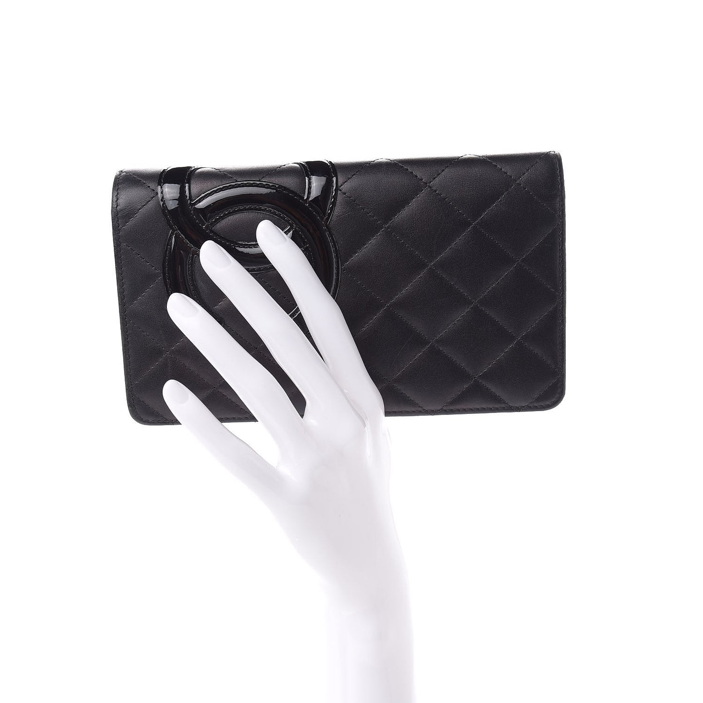 Calfskin Quilted Cambon Yen Wallet Black