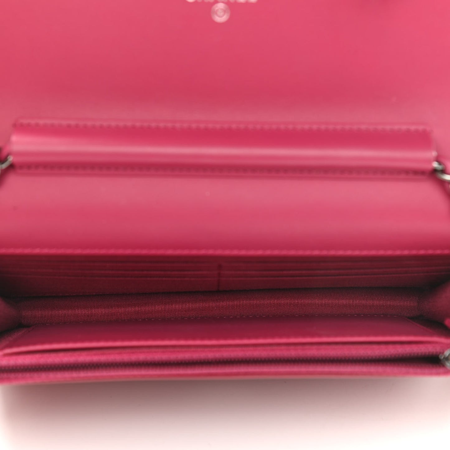 Patent Quilted Brilliant Wallet On Chain WOC Dark Pink