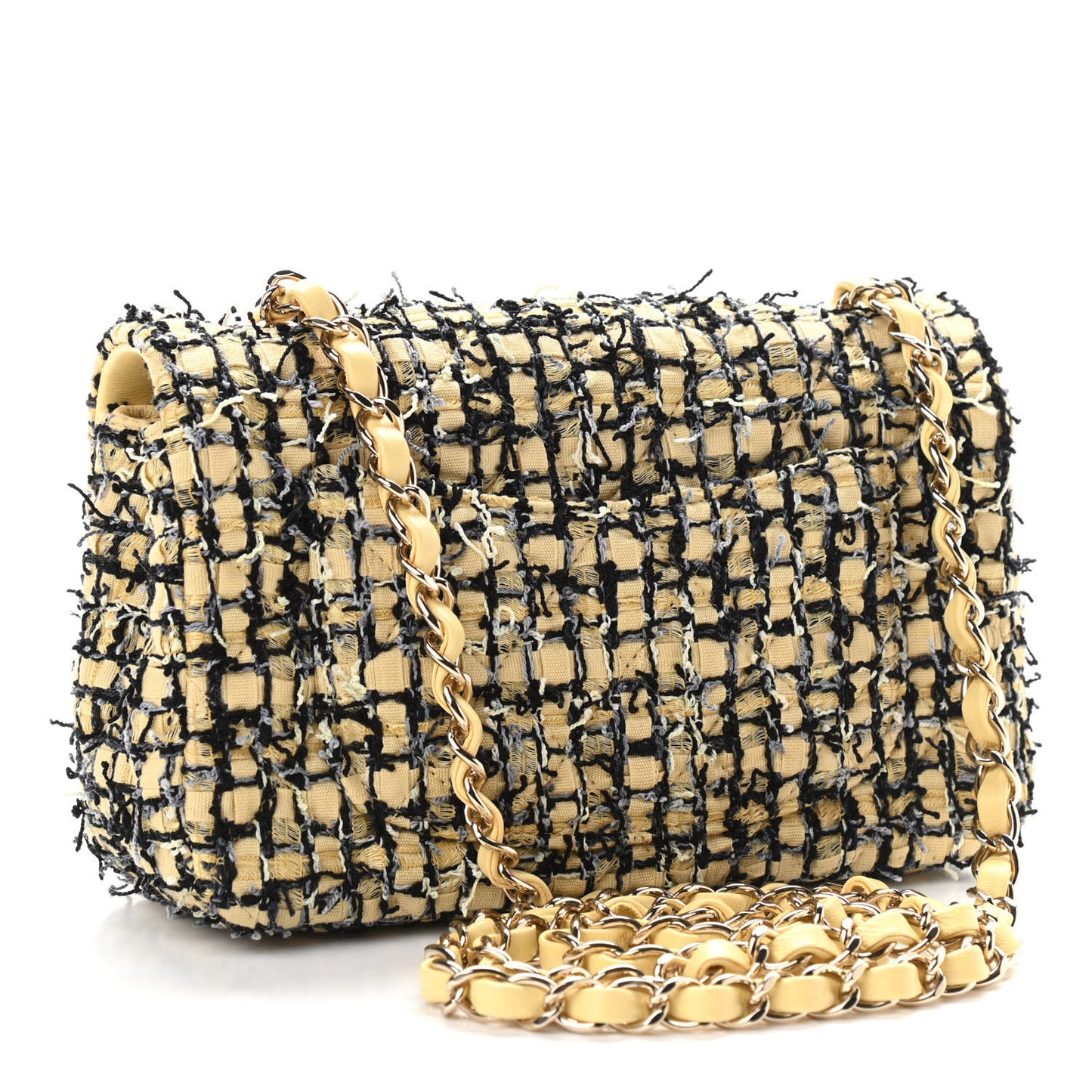 Tweed Quilted Mini Rectangular Flap Yellow Black
