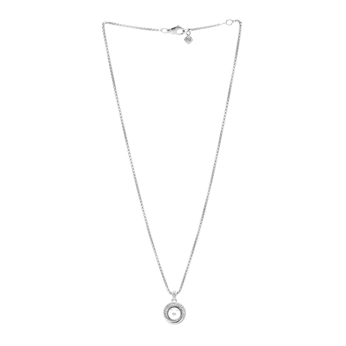 Sterling Silver Diamond Pearl 8mm Crossover Pendant Necklace