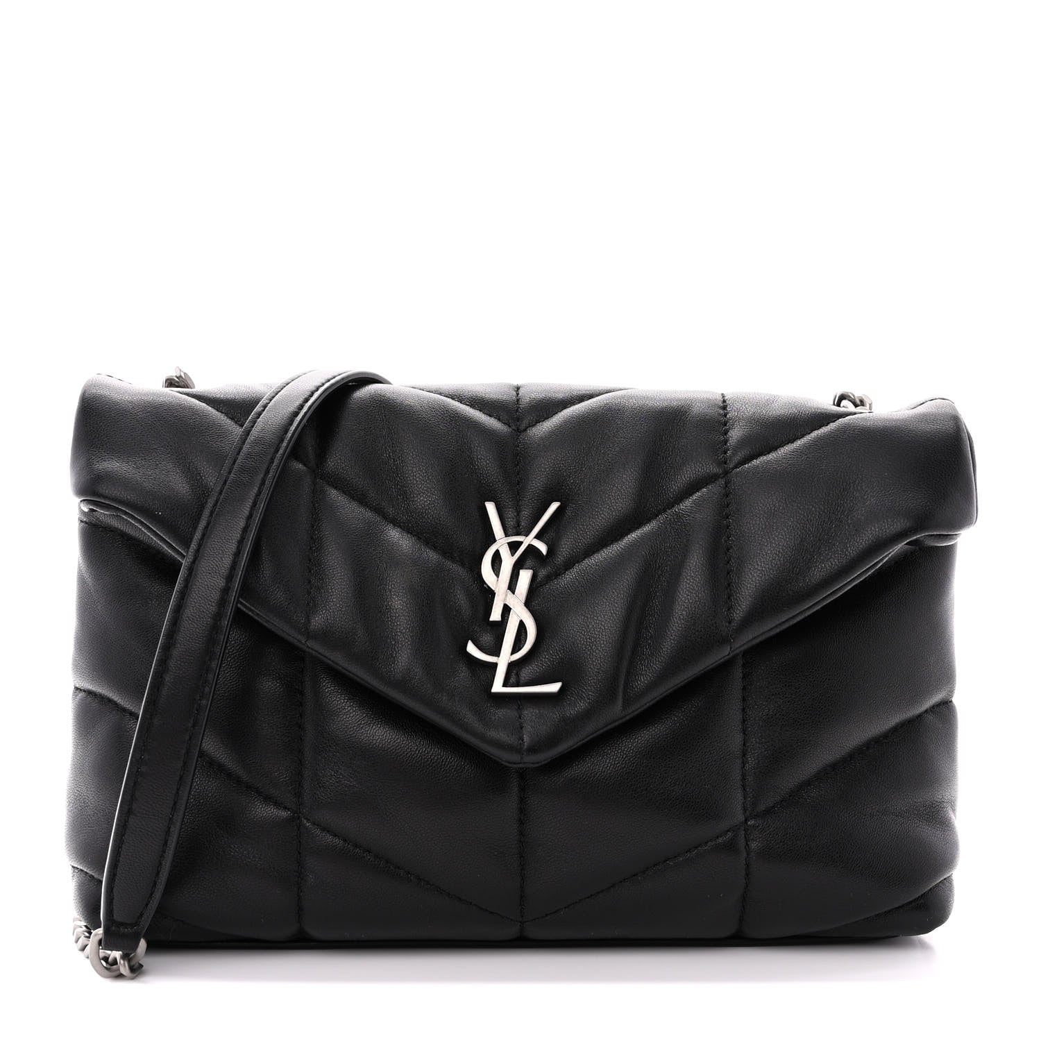 Saint Laurent Lambskin Quilted Toy Loulou Puffer Monogram Chain Satchel Black 1 of 10