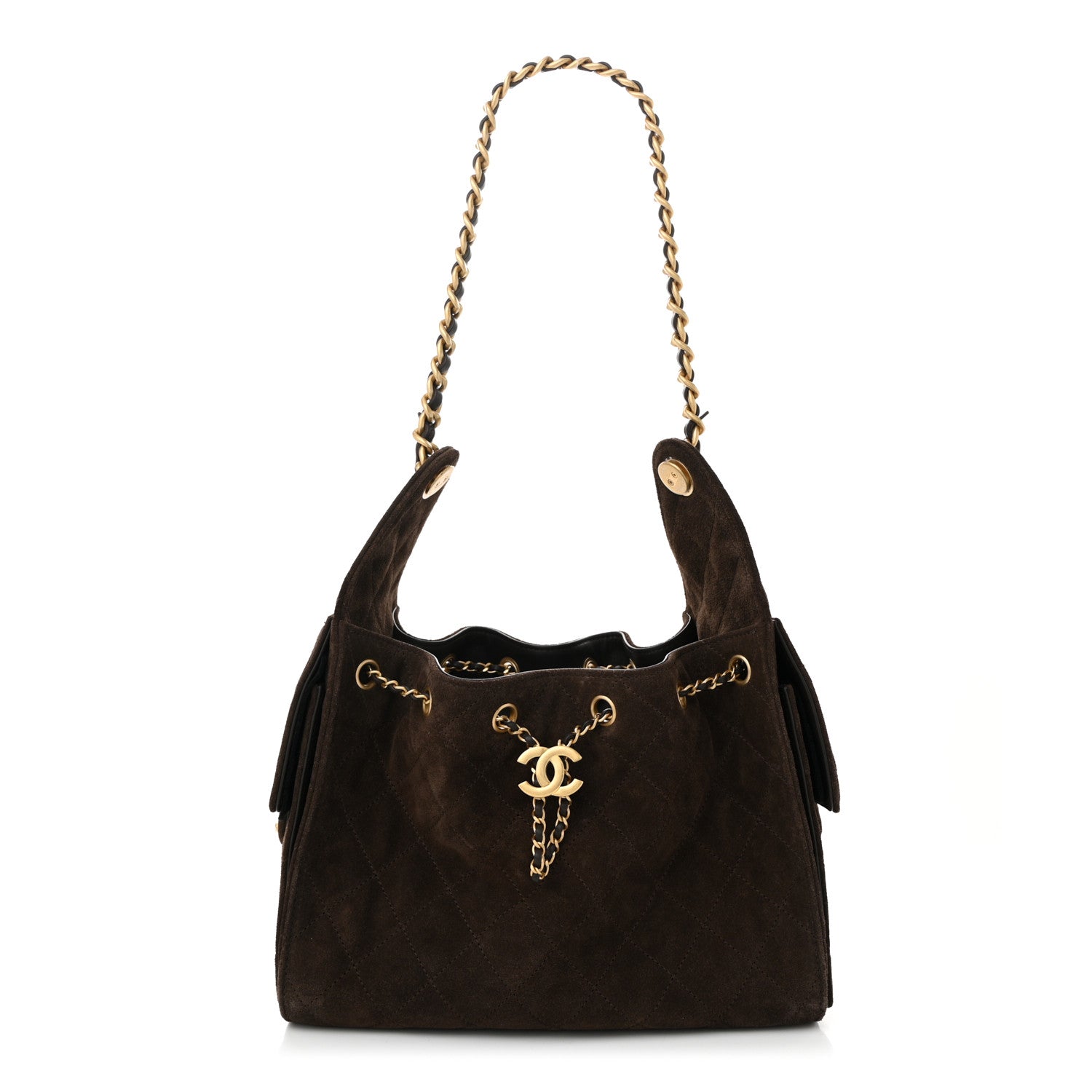 Chanel Suede Quilted Small Chanel 25 Handbag Dark Brown 1730827