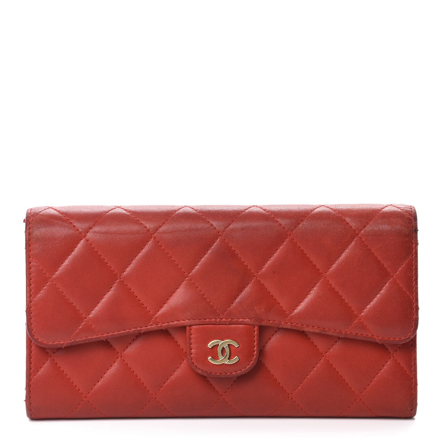 Lambskin Quilted Large Flap Wallet Red