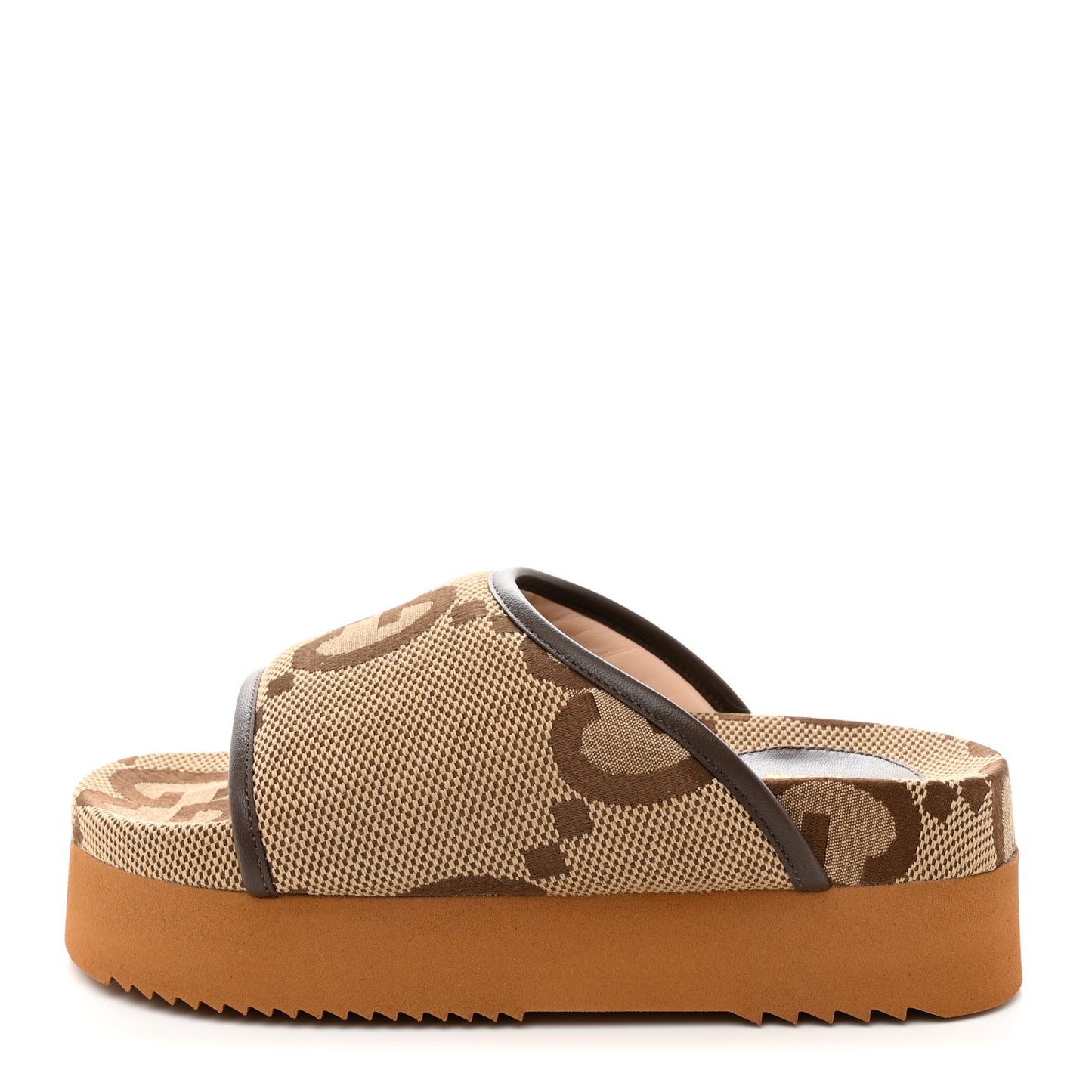 Monogram Jumbo GG Nappa Samoa Platform 40mm Slide Sandals 35 Camel Ebony New Acero