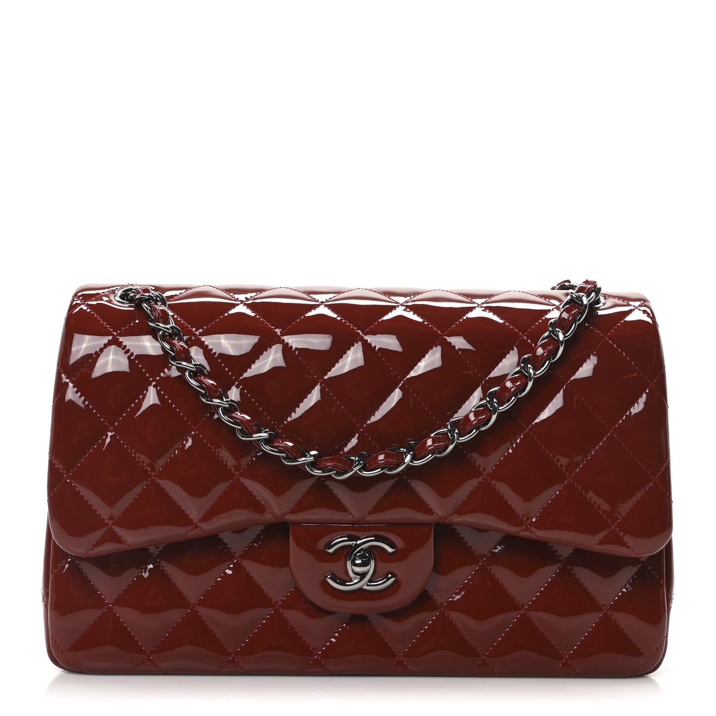 Patent Quilted Jumbo Double Flap Dark Red