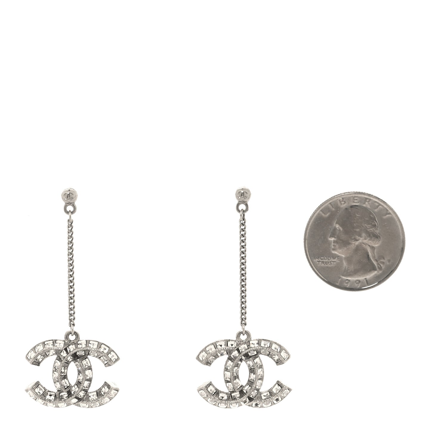 Baguette Crystal CC Drop Earrings Silver