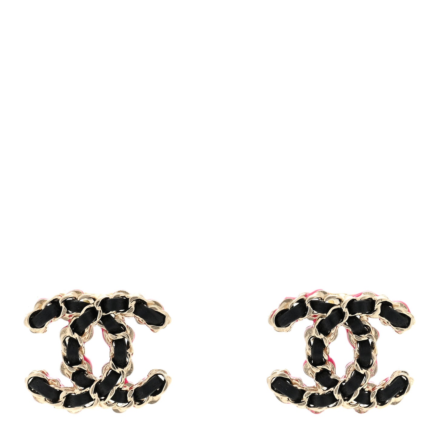 Lambskin CC Chain Earrings Black Gold Pink