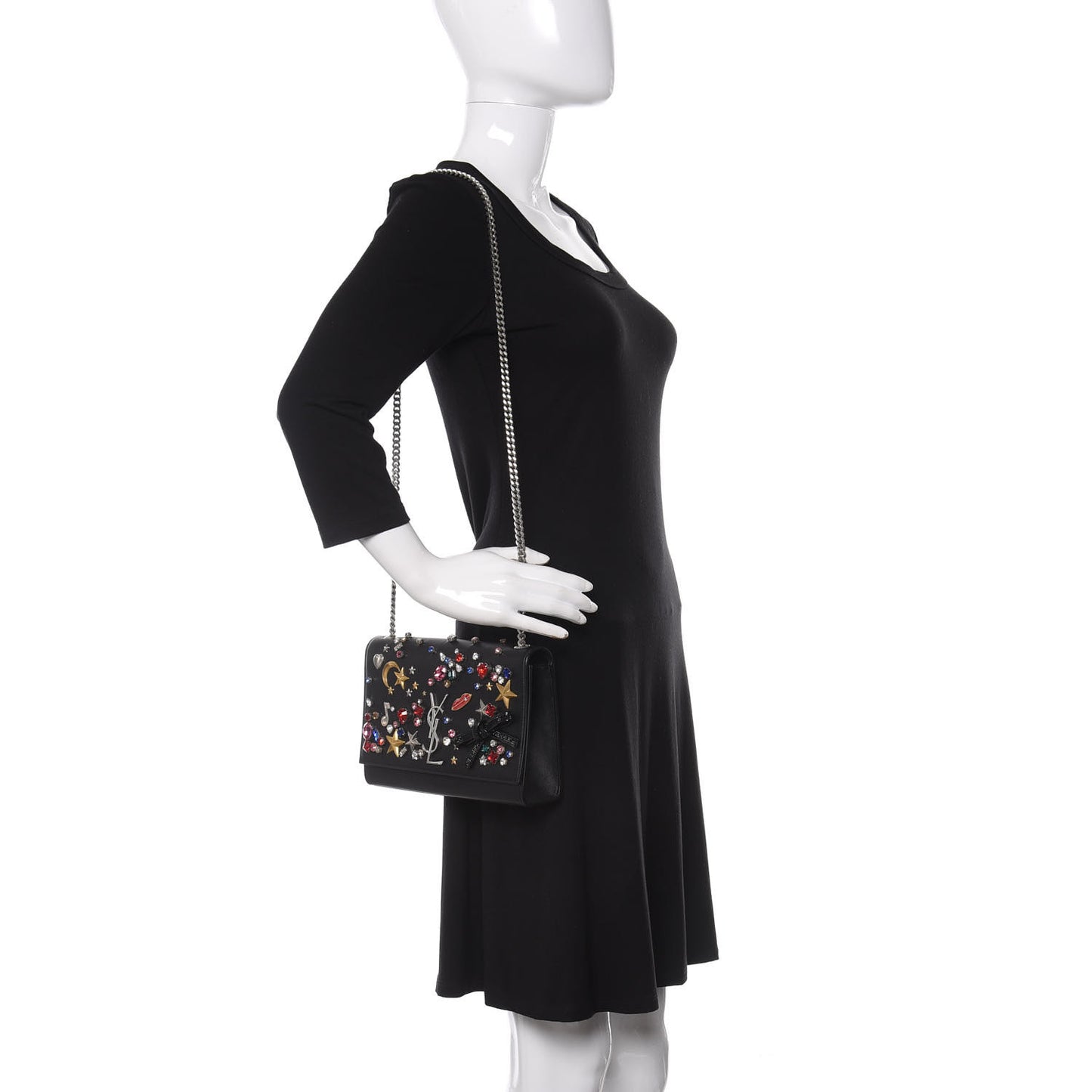 Calfskin Embellished Medium Monogram Kate Satchel Black