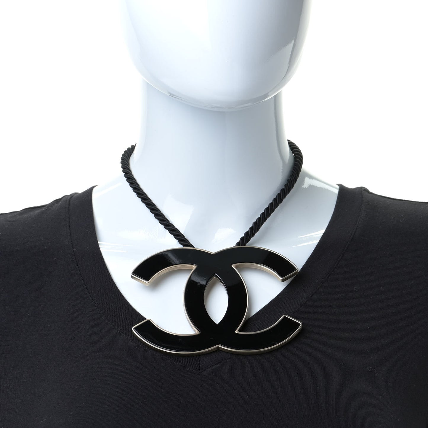 Enamel CC Rope Necklace Black