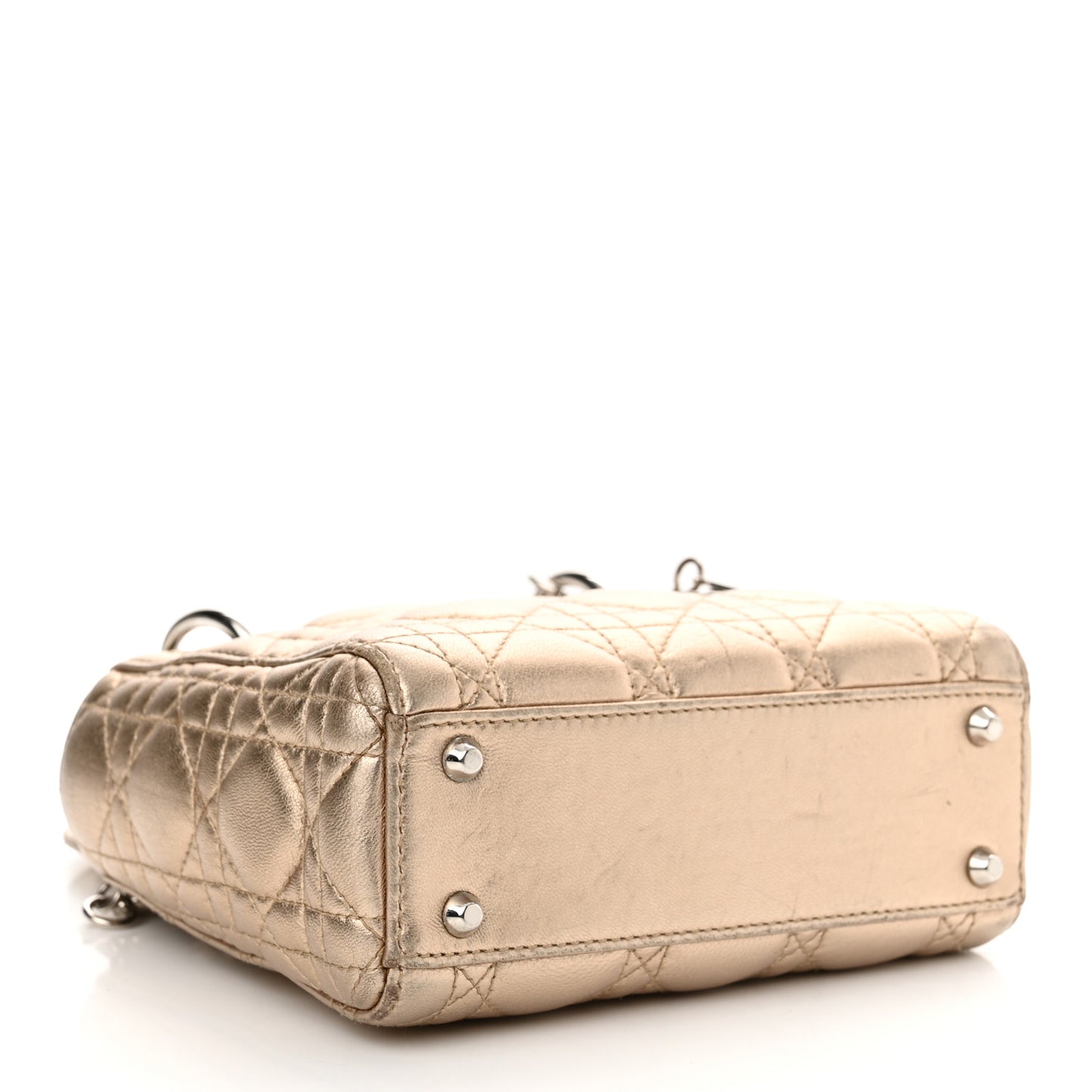 Metallic Lambskin Cannage Mini Lady Dior Gold
