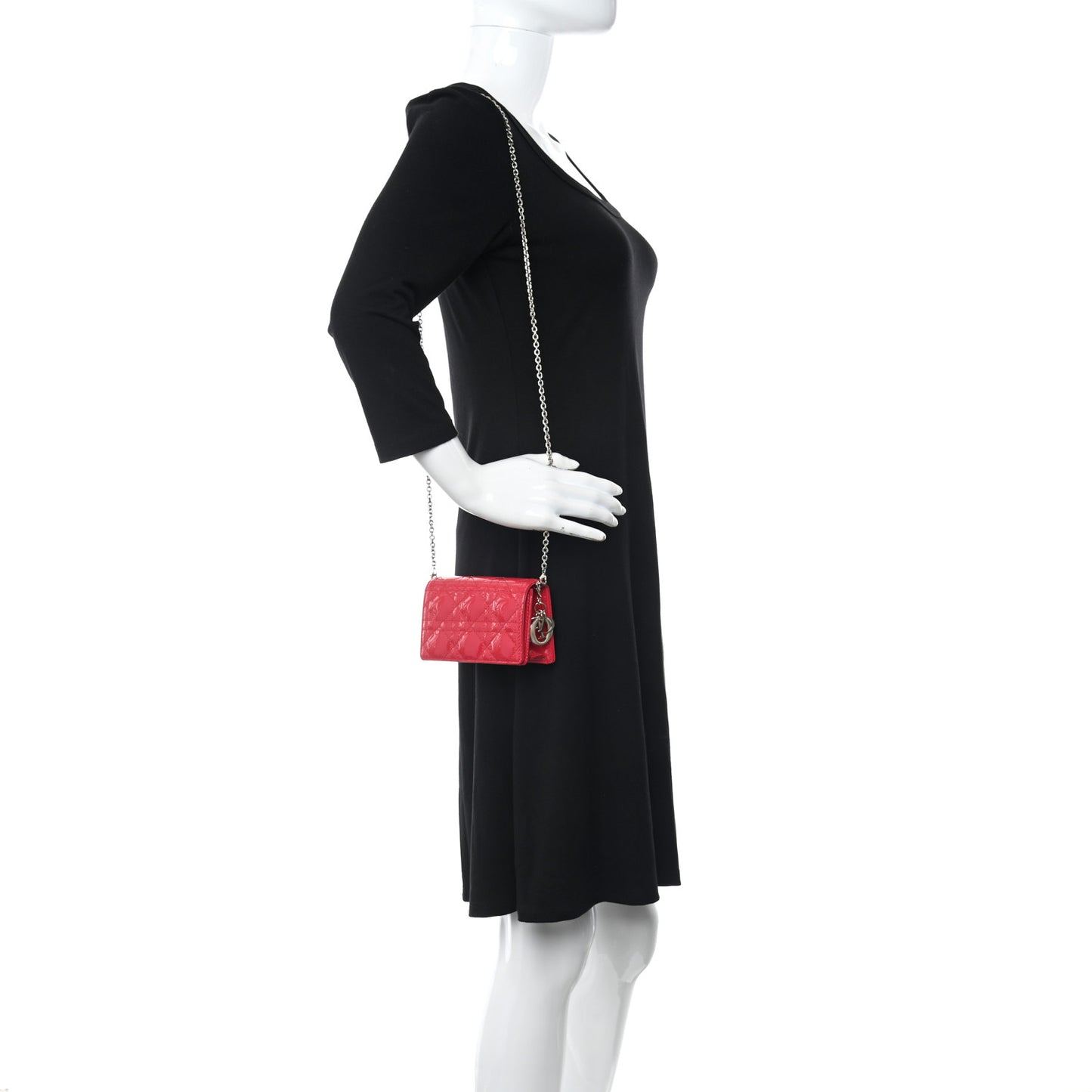Patent Cannage Nano Lady Dior Pouch Red