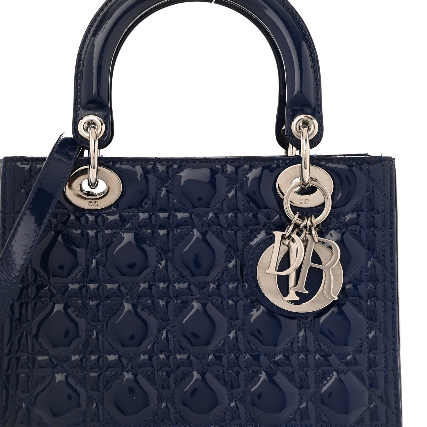 Patent Cannage Medium Lady Dior Blue
