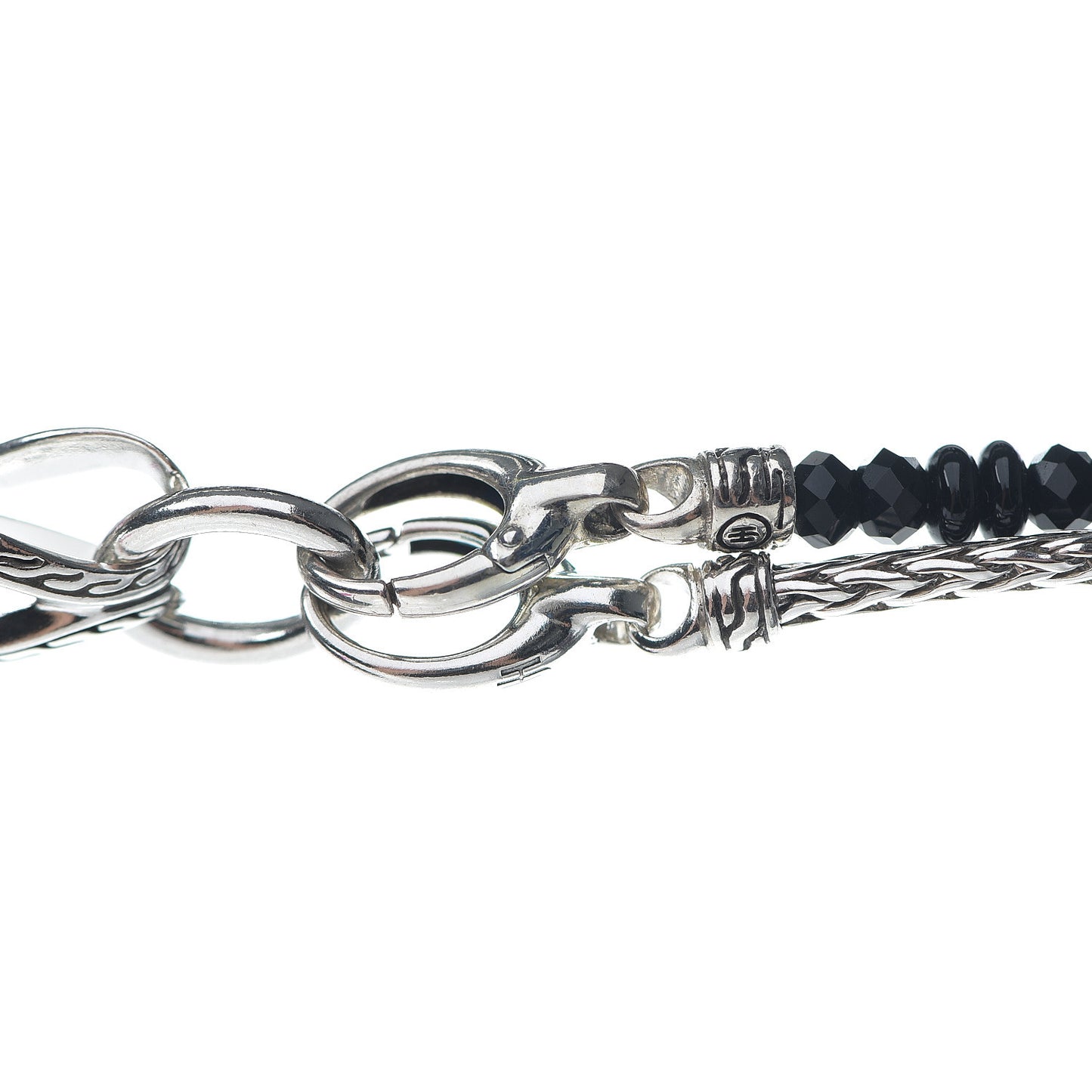 Sterling Silver Hematite Moonstone Black Onyx Asil Classic Chain Two-Row Necklace
