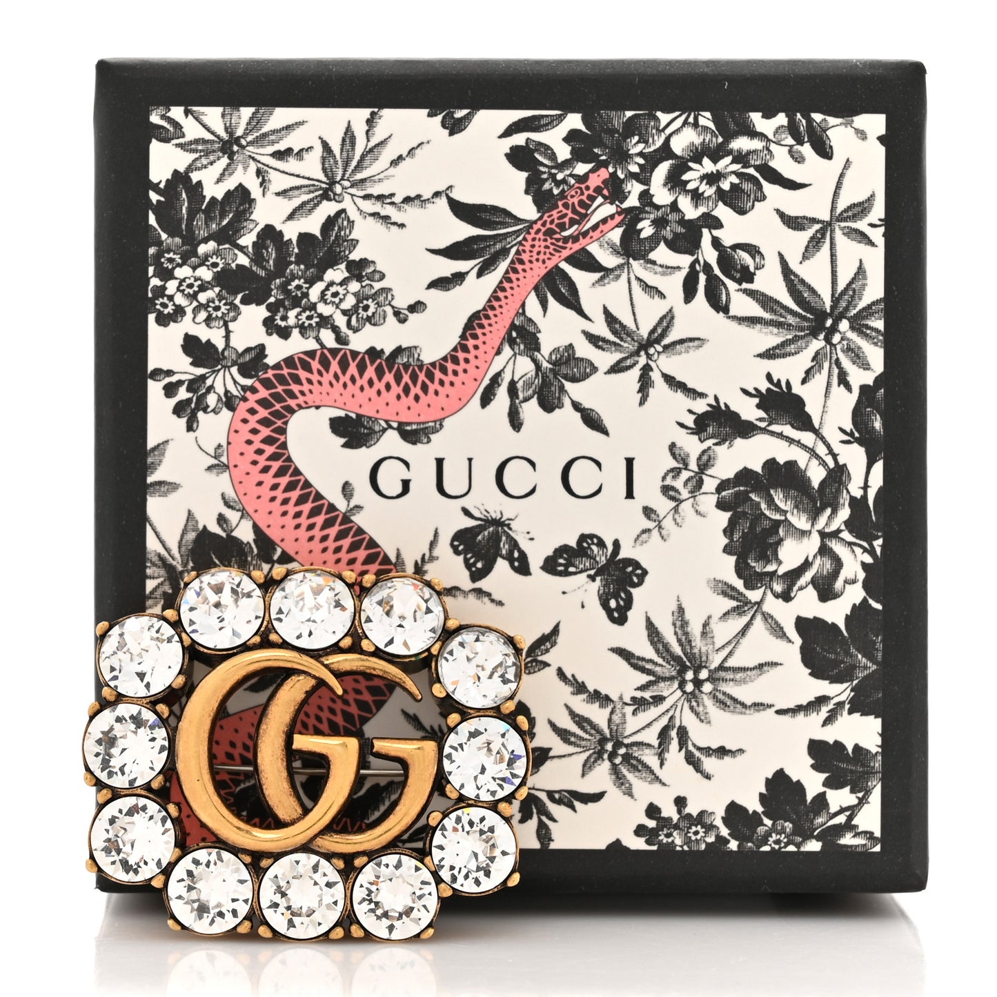 Metal Crystal Double G Brooch Aged Gold