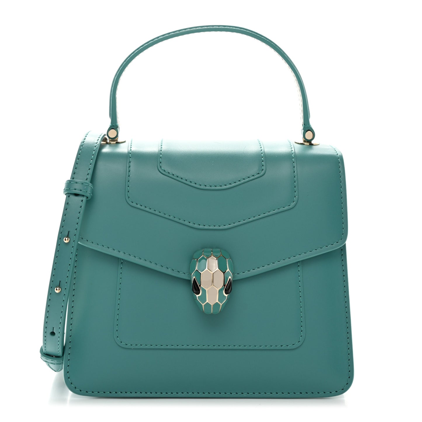 Calfskin Contrast Serpenti Forever Top Handle Tropical Turquoise Milky Opal