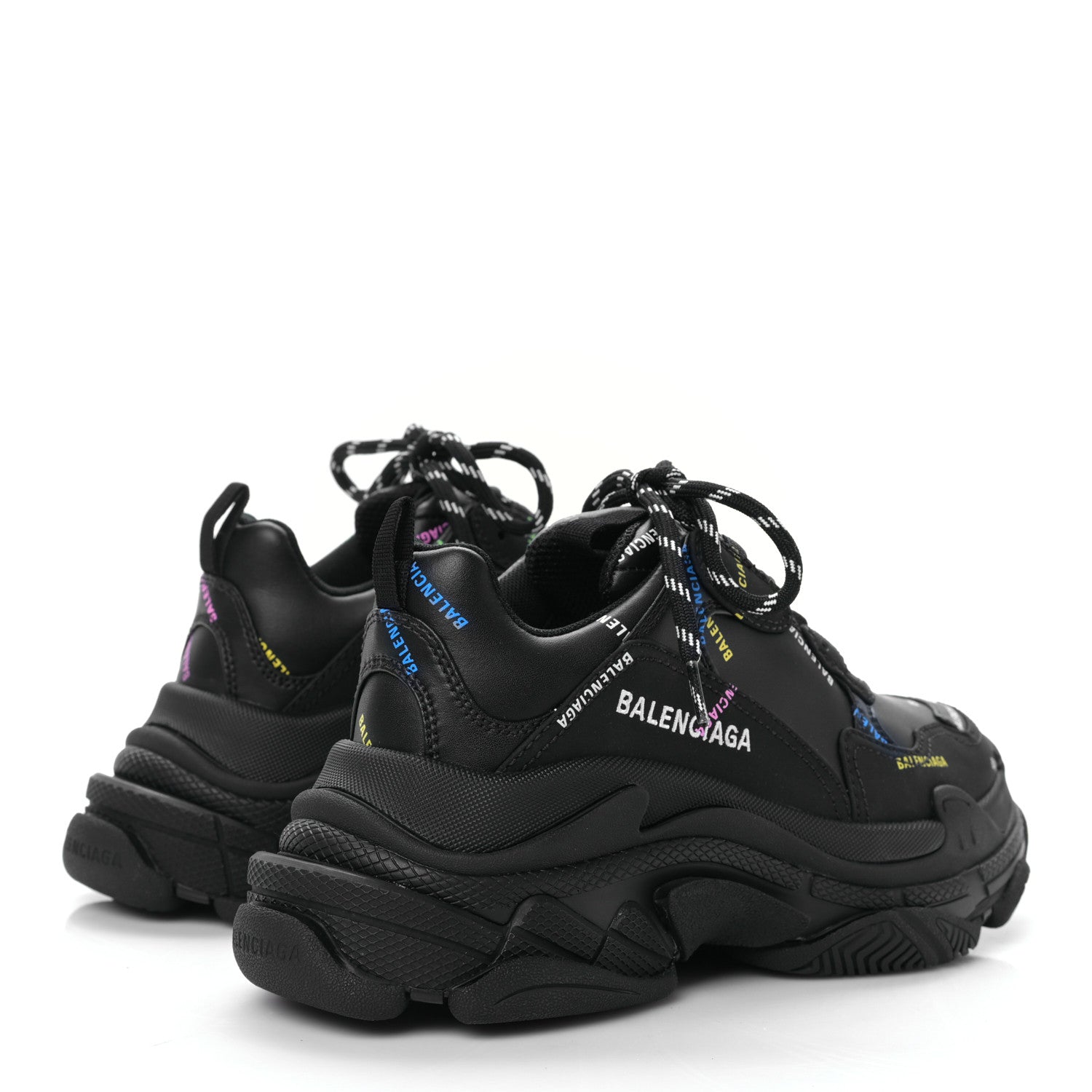 Balenciaga Technical Fabric Allover Logo Womens Triple S Sneakers 37 Black Multicolor 4 of 8